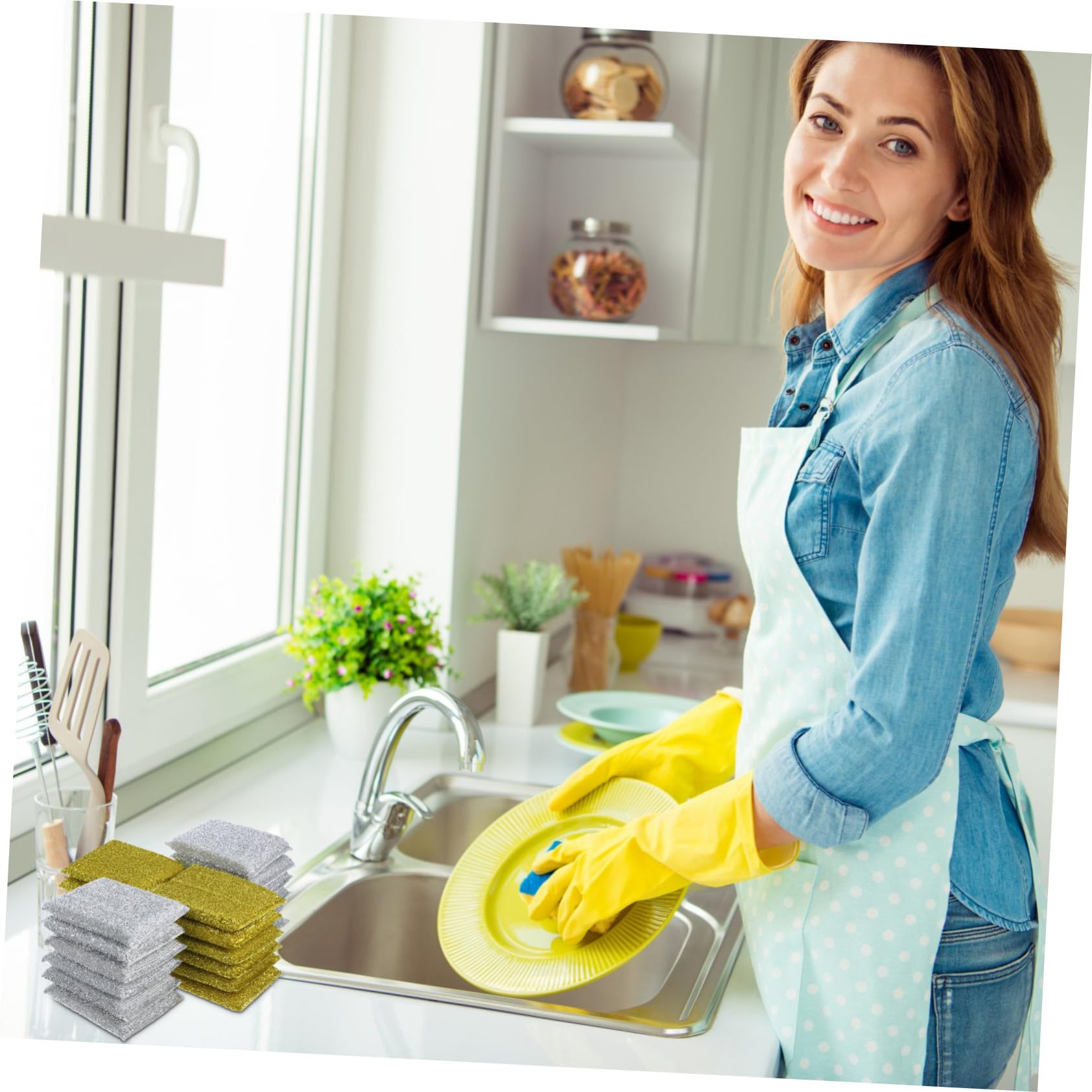 24 Esponjas para Fregar Platos Purpurina Plata, Estropajo Fácil de Agarrar y Superficie Potente para Limpieza de Cocina y Baño