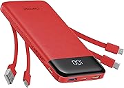 Charmast Portable Charger with Built in Cables, Power Bank with Cords Wires, Slim 10000mAh Travel Battery Pack 6 Outputs 3 Inputs 3A Fast Charging for Samsung Google Pixel LG Moto iPhone iPad