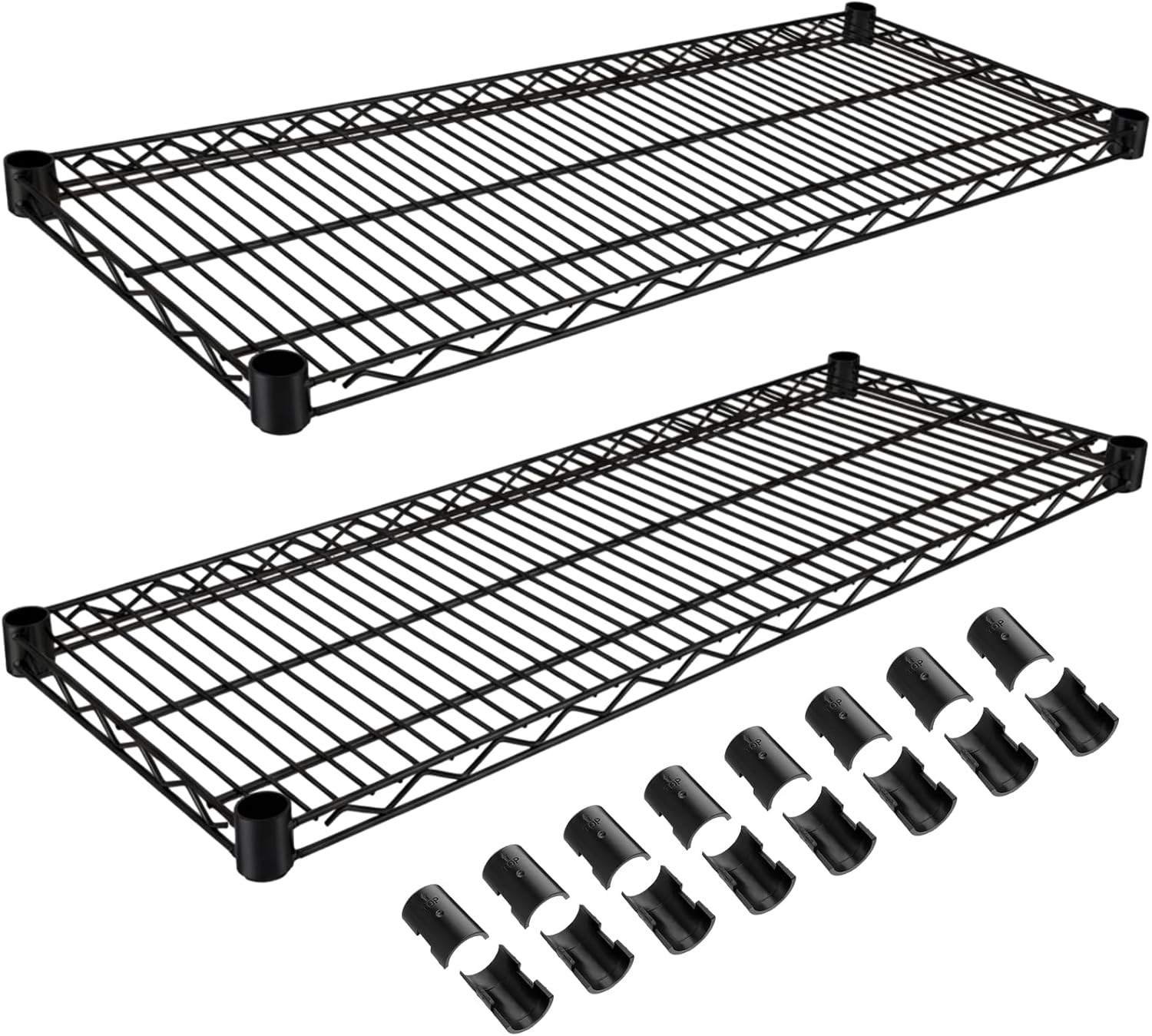 2 Pack Additional Wire Shelf for Wire Shelving Units Chrome Finish Shelving Weight Capacity 600-800 Lb, Heavy Steel Industrial for Warehouses, Closets, Kitchen(Black,18" W X 48" L) Black 18" W X 48" L