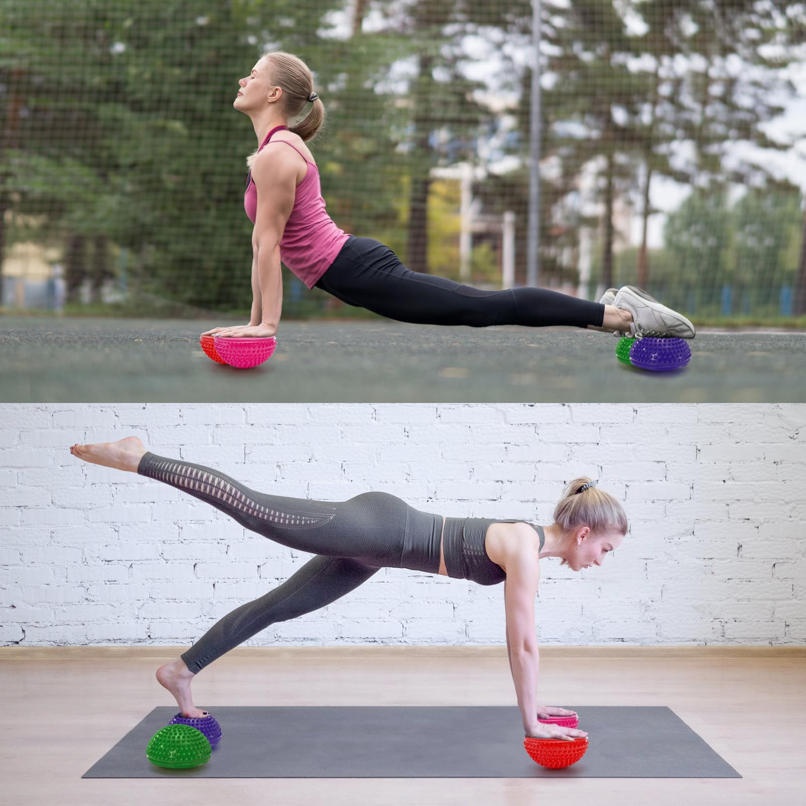 Fasmov Set di 6 Semisfera a Riccio Pedana Equilibrio Mezze Sfere di Yoga Palla Massaggio del Piede Mezzo Sfera Balance con Pompa per Esercizi Pilates Yoga Coordinazione