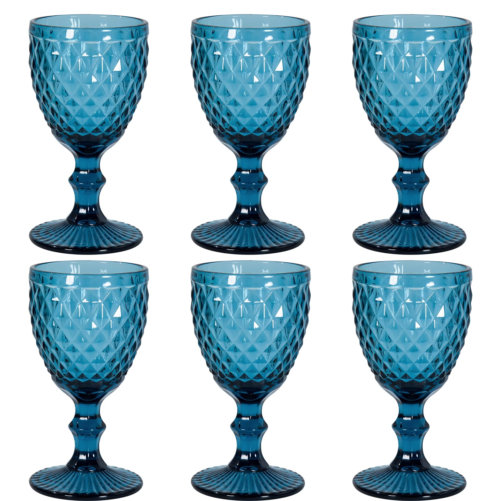 CHLJAR Vintage Wine Glasses Set of 6, 12 OZ Colored Glass Water Goblets, Embossed Floral Decorative Crystal Glass Cups Set, Dishwasher Safe, for