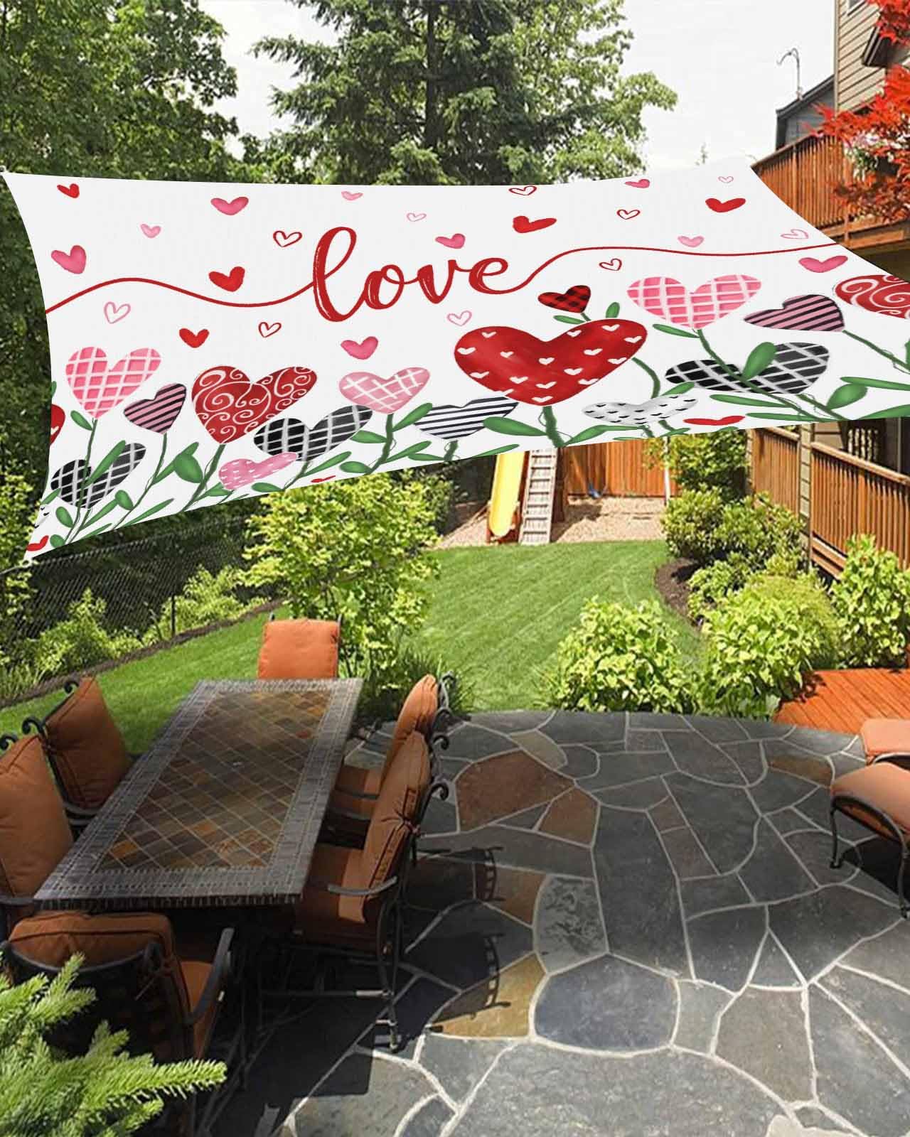 Boanket Sun Shade Sail 14' x 18', Valentines Day Large Heavy Duty Outdoor Shades Sun Screen, Love Heart Botanical Watercolor Shade Cloth for Patio Deck Terrace Garden Lawns Beach Backyard