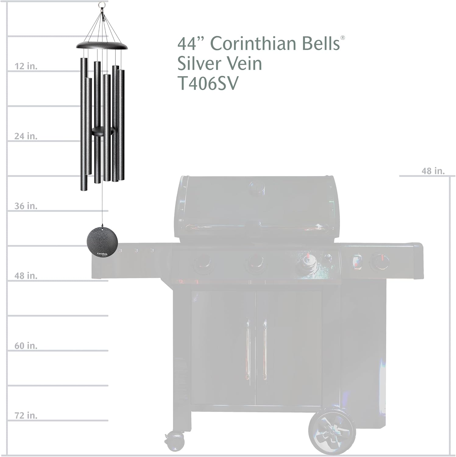 Corinthian Bells by Wind River - 44 inch Silver Vein Wind Chime for Patio, Backyard, Garden, and Outdoor Decor (Aluminum Chime) Made in The USA