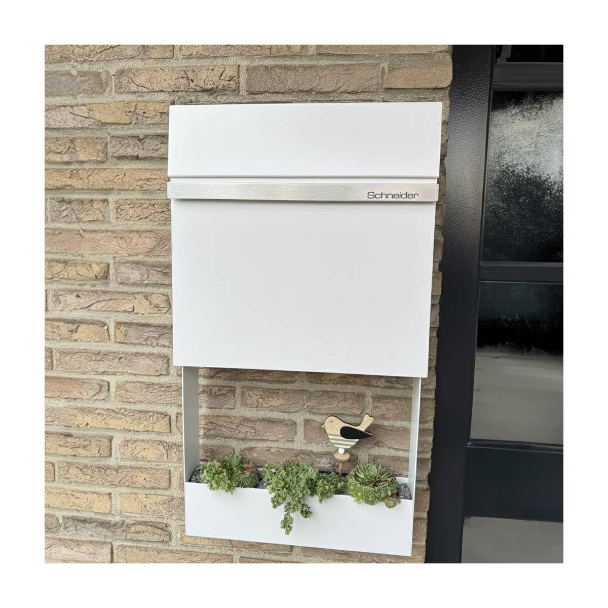 Metzler Cassetta delle lettere con scomparto per giornali, colore bianco – Personalizzabile con acciaio inox V2A targhetta con nome – verniciatura a polvere in RAL 9016 bianco traffico – Cassetta