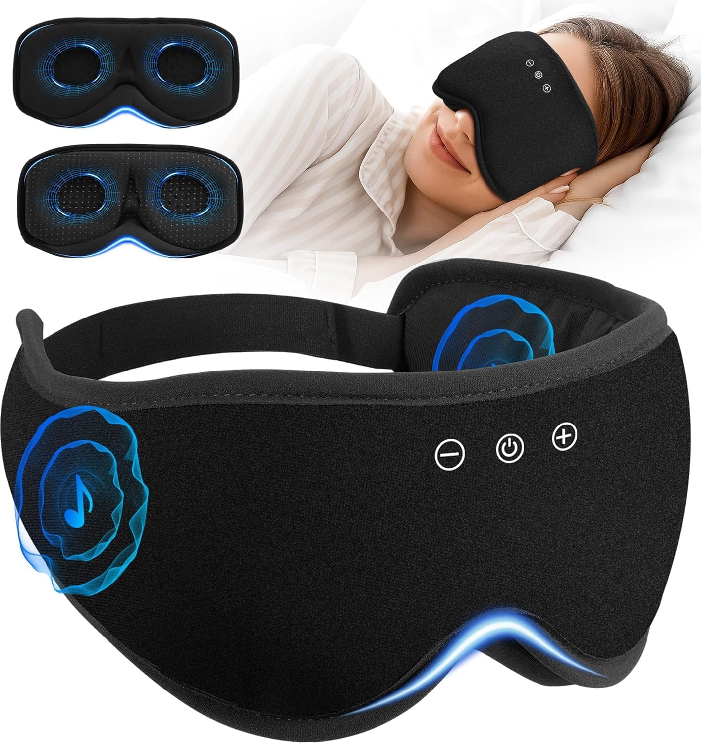 Mascherina per dormire Bluetooth con coppe 3D rimovibili, cuffie wireless in cotone di bambù, mascherina oscurante per gli occhi con timer, per chi dorme sul fianco, per viaggi e meditazione