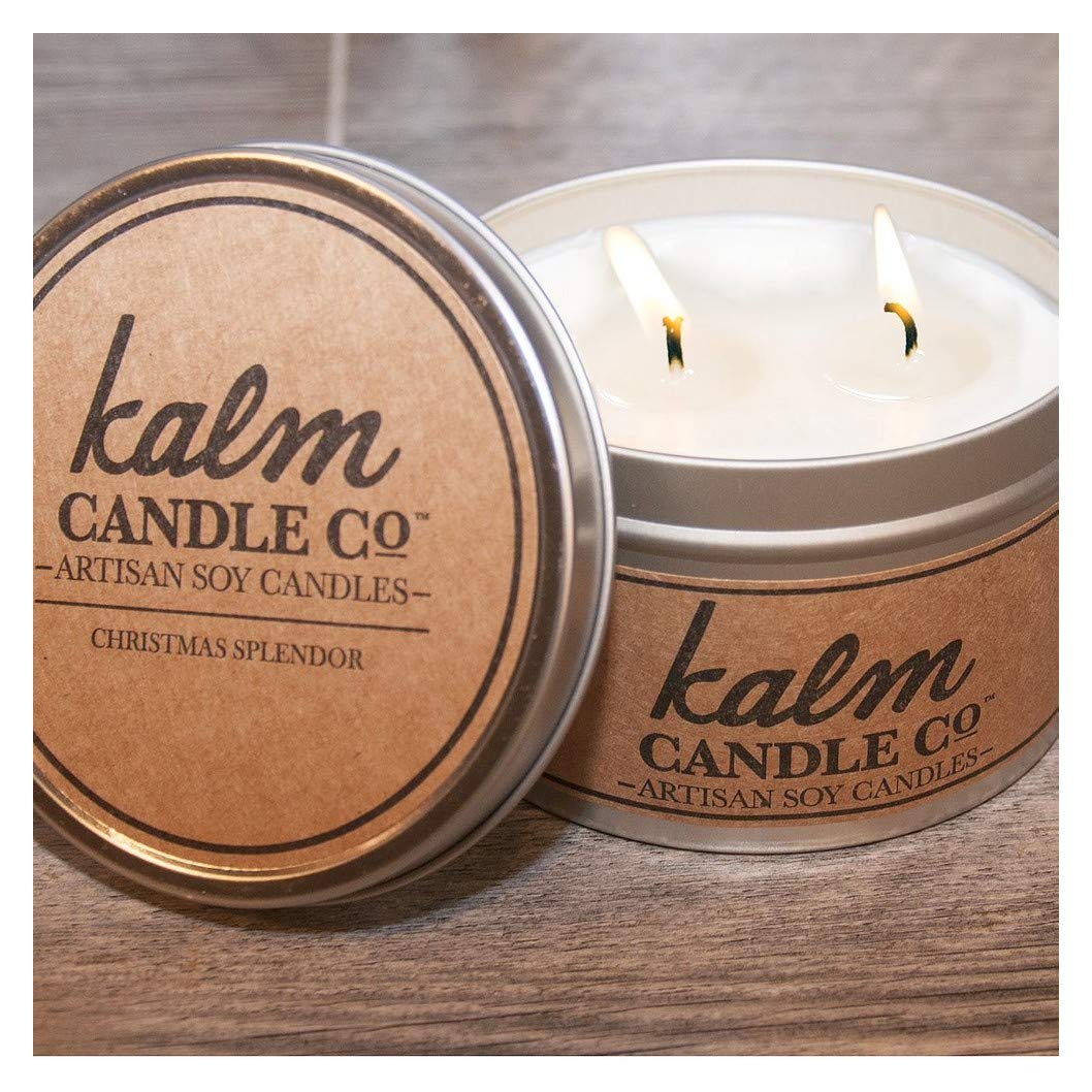 KC102 Kalm Collection Tin - Christmas Splendor Highly-Scented Soy Candle, Made in USA, Long Burning Hours, Lead-Free Wick, 12 Oz
