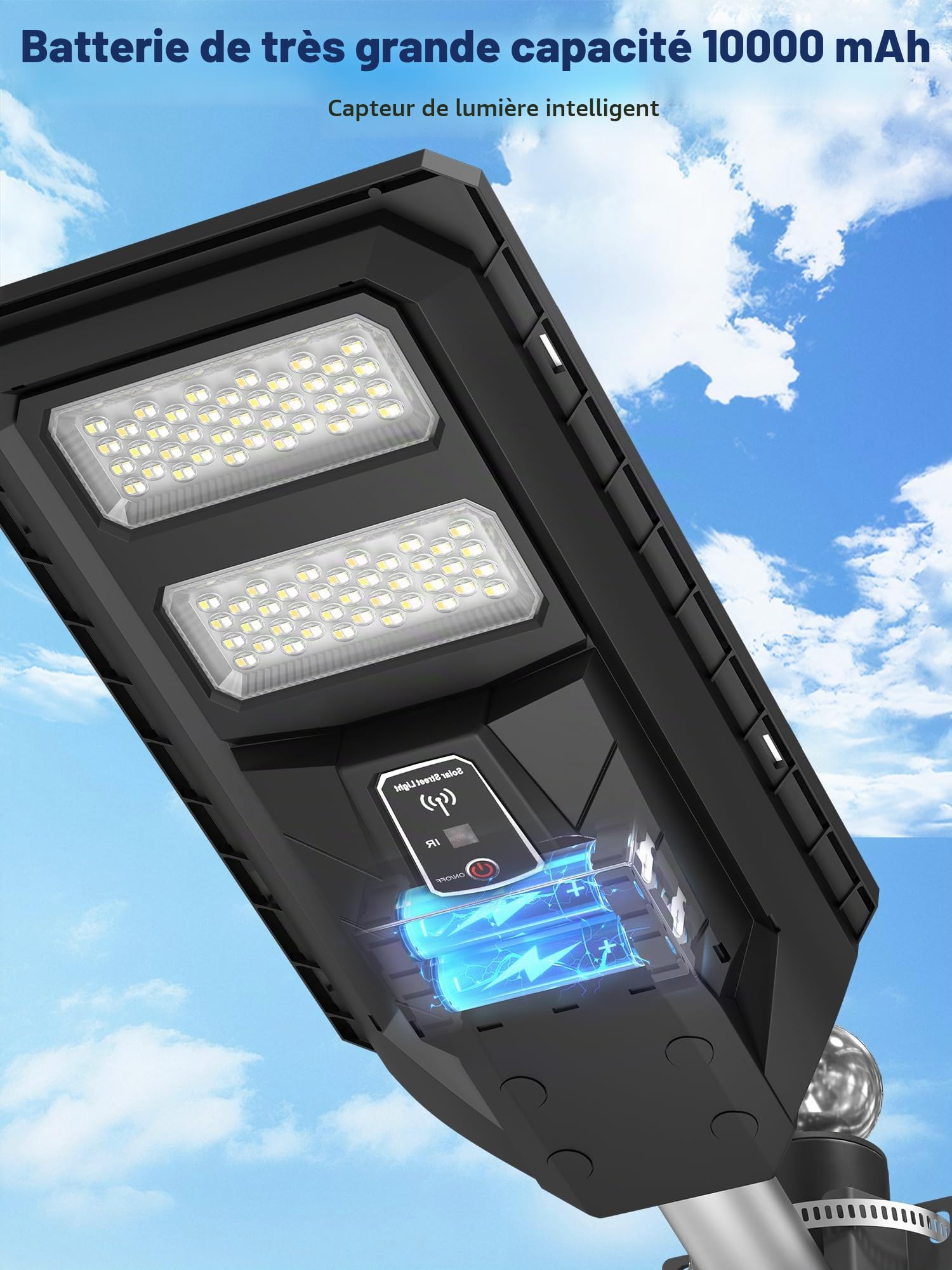 Ofuray Lampadaire Solaire Exterieur, 3000K/4000K/6500K Lampes Solaires avec Détecteur de Mouvement, IP67 Étanche Projecteur Led Solaire Exteriéur Puissant pour Jardin, Cour, Parking, OLT-2Pack