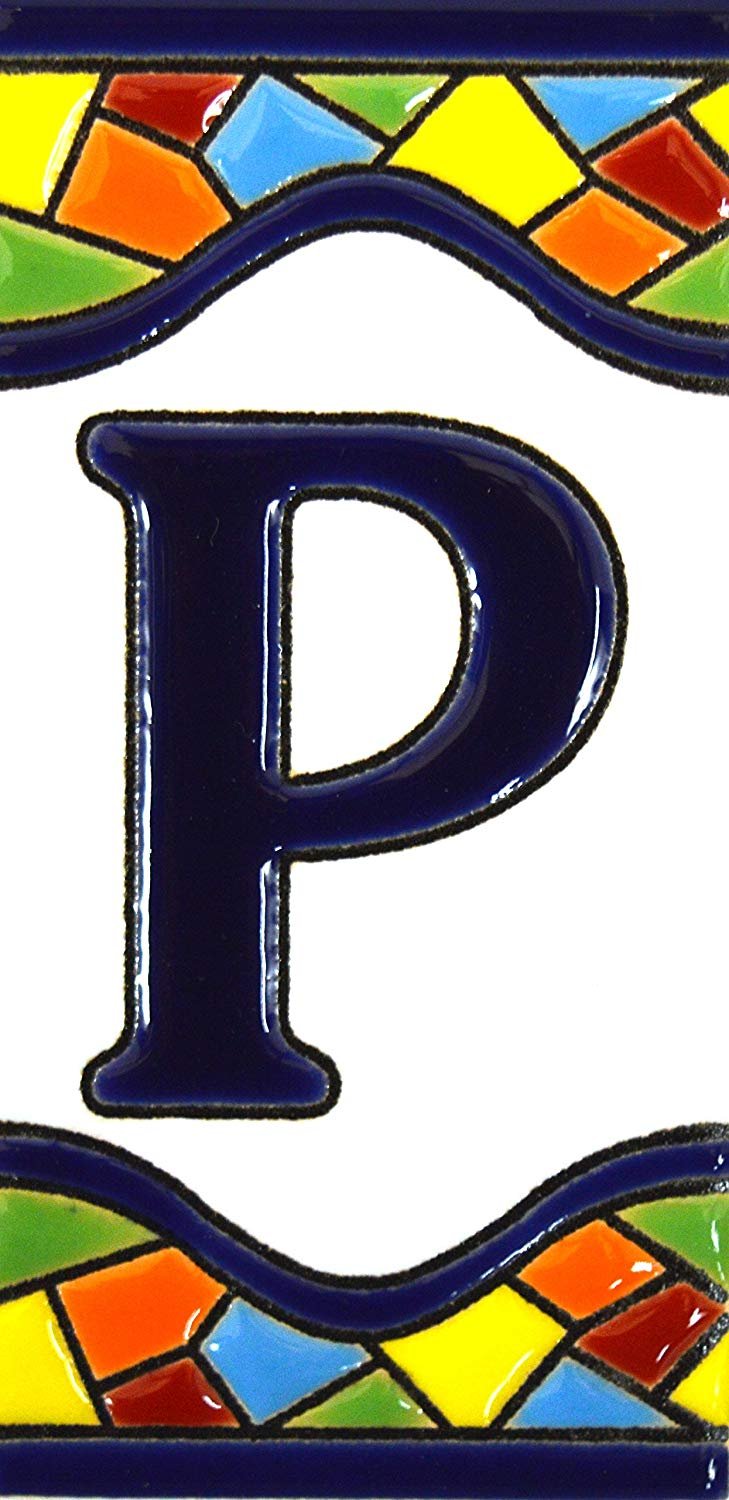 Art Escudellers Letter "P" House Letters 4 Inch. Handpainted House Letter Tiles For Signs, Addresses And Names. Address Numbers For Houses. House Address Numbers And Letters. Design Mosaico Mediano 4,29" X 2,13" (Letter P)