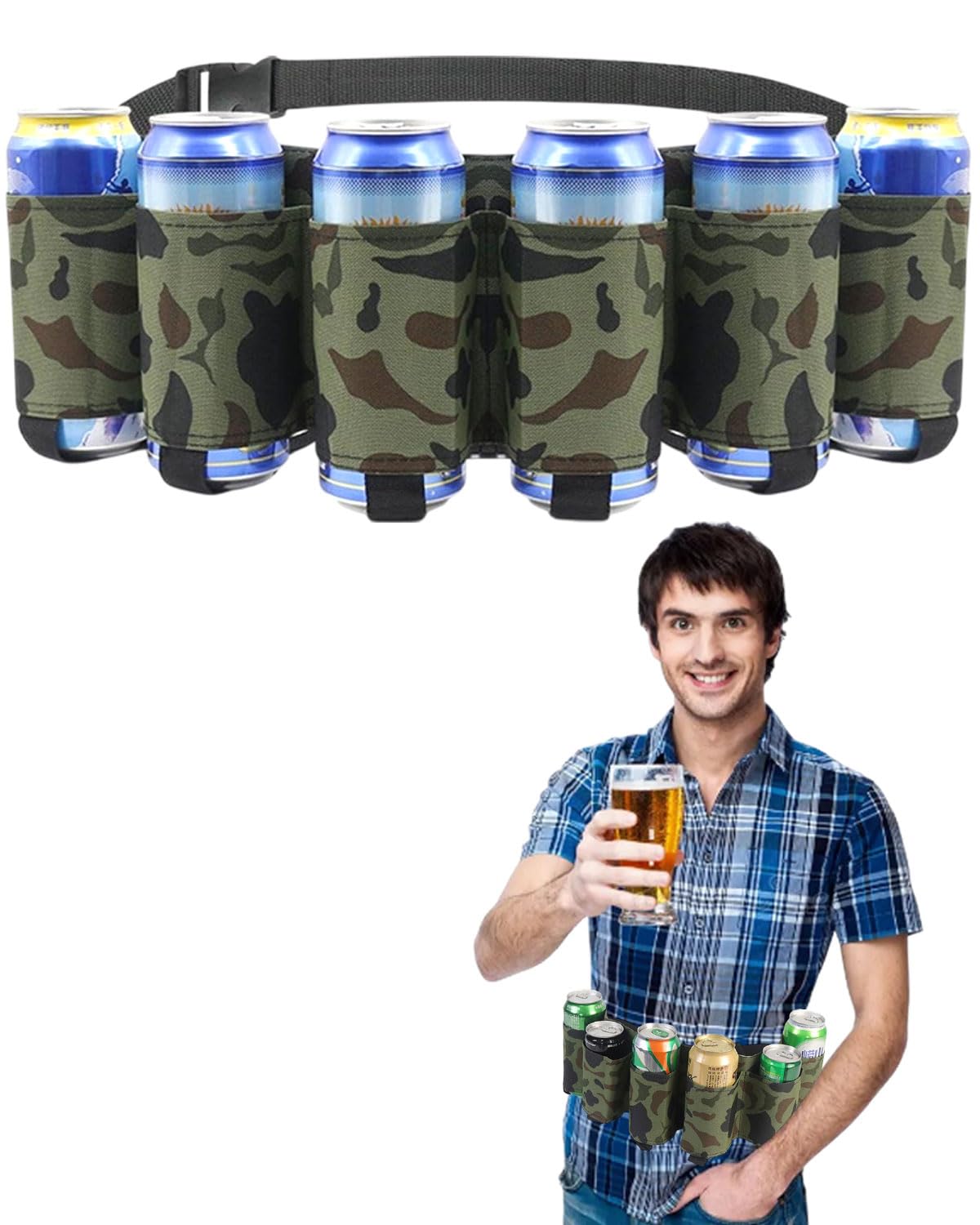 VGEBY Ceinture à Bière 6 Poches En Tissu Oxford 600D Ajustable Pour Camping Et Pêche - La Cave