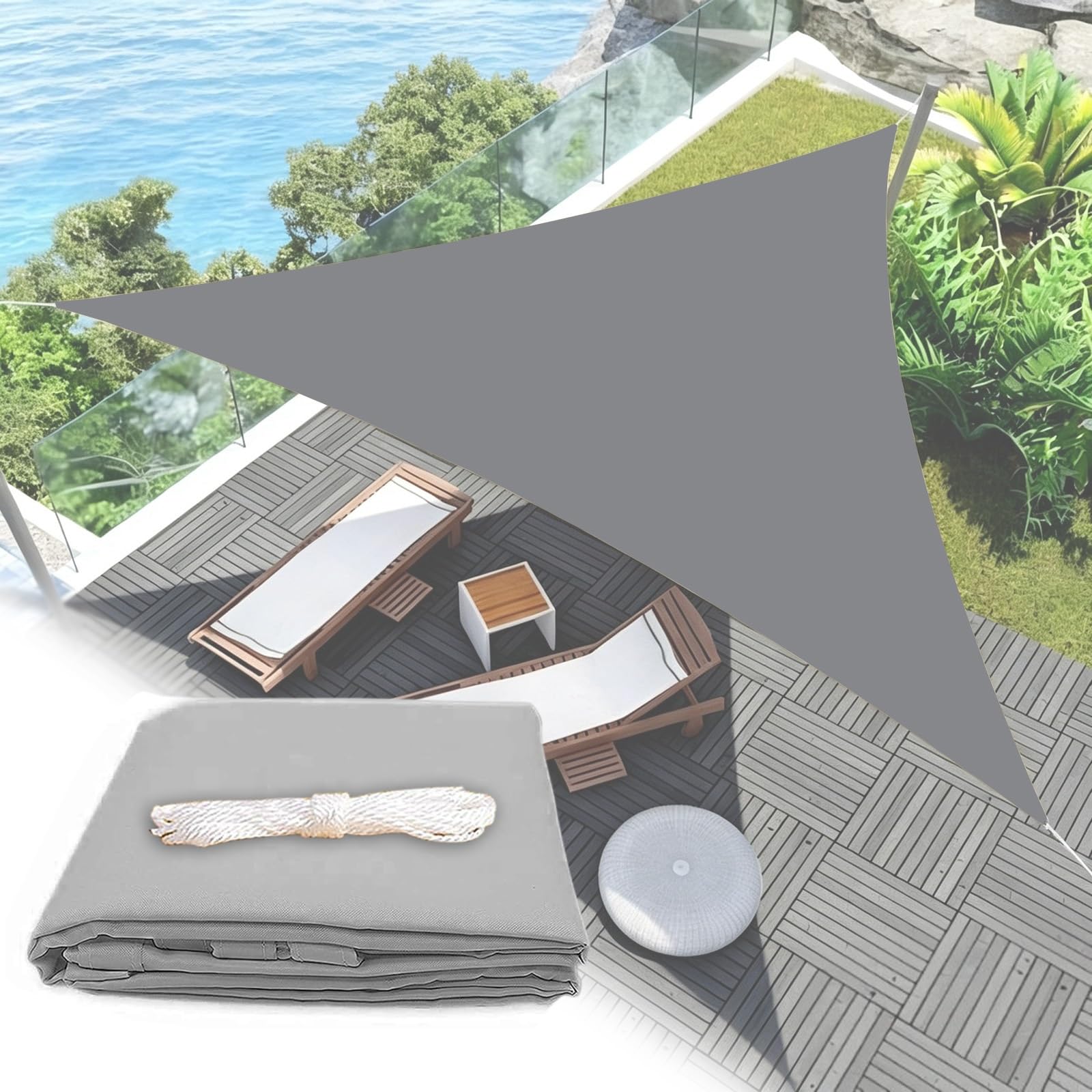 Voile d'ombrage imperméable triangle 4x4x4m grise en polyester anti-UV