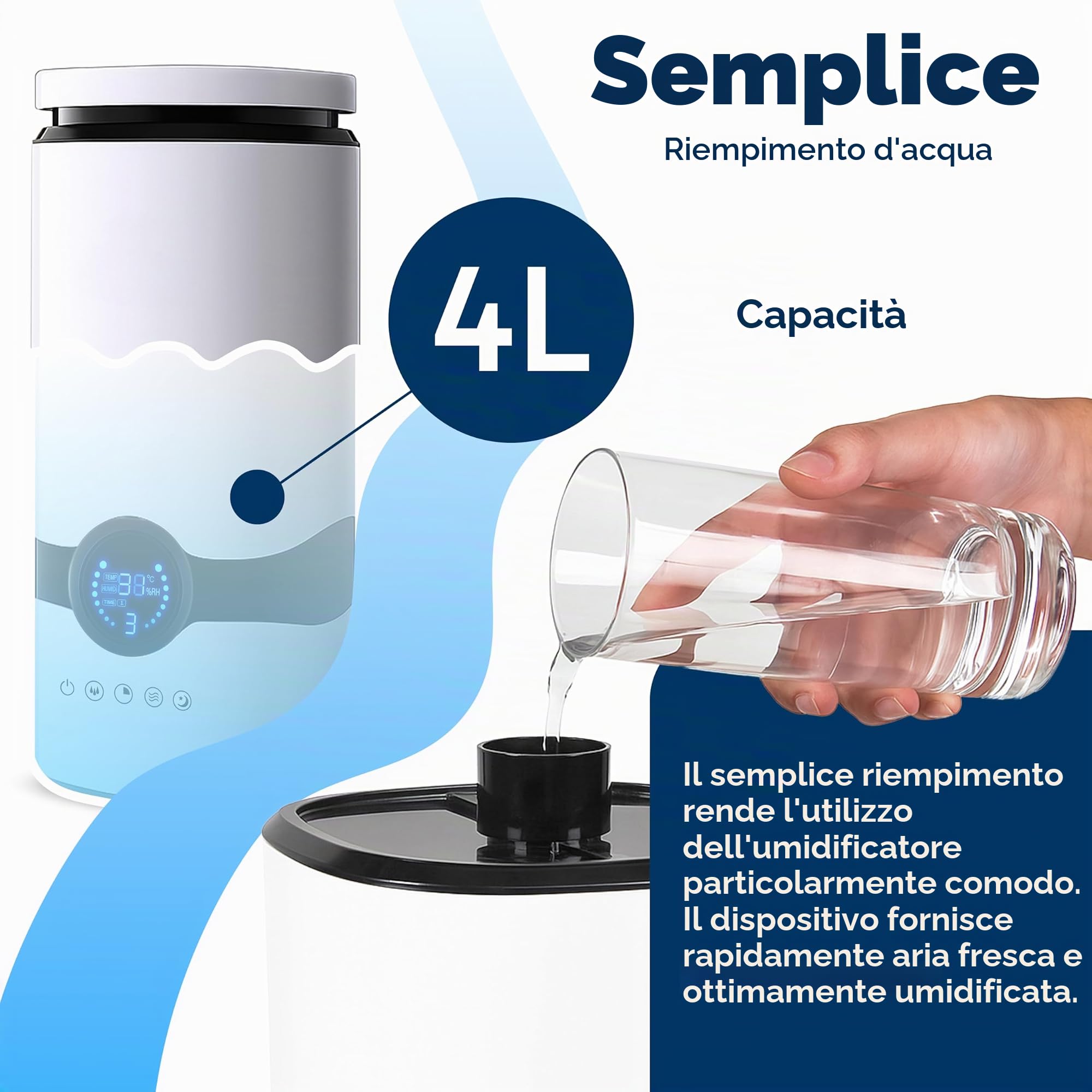 Retoo Umidificatore ad ultrasuoni contro aria di riscaldamento asciutta 4L, umidificatore con telecomando per camera da letto, cameretta dei bambini e piante,umidificatore ad aria,diffusore di aromi