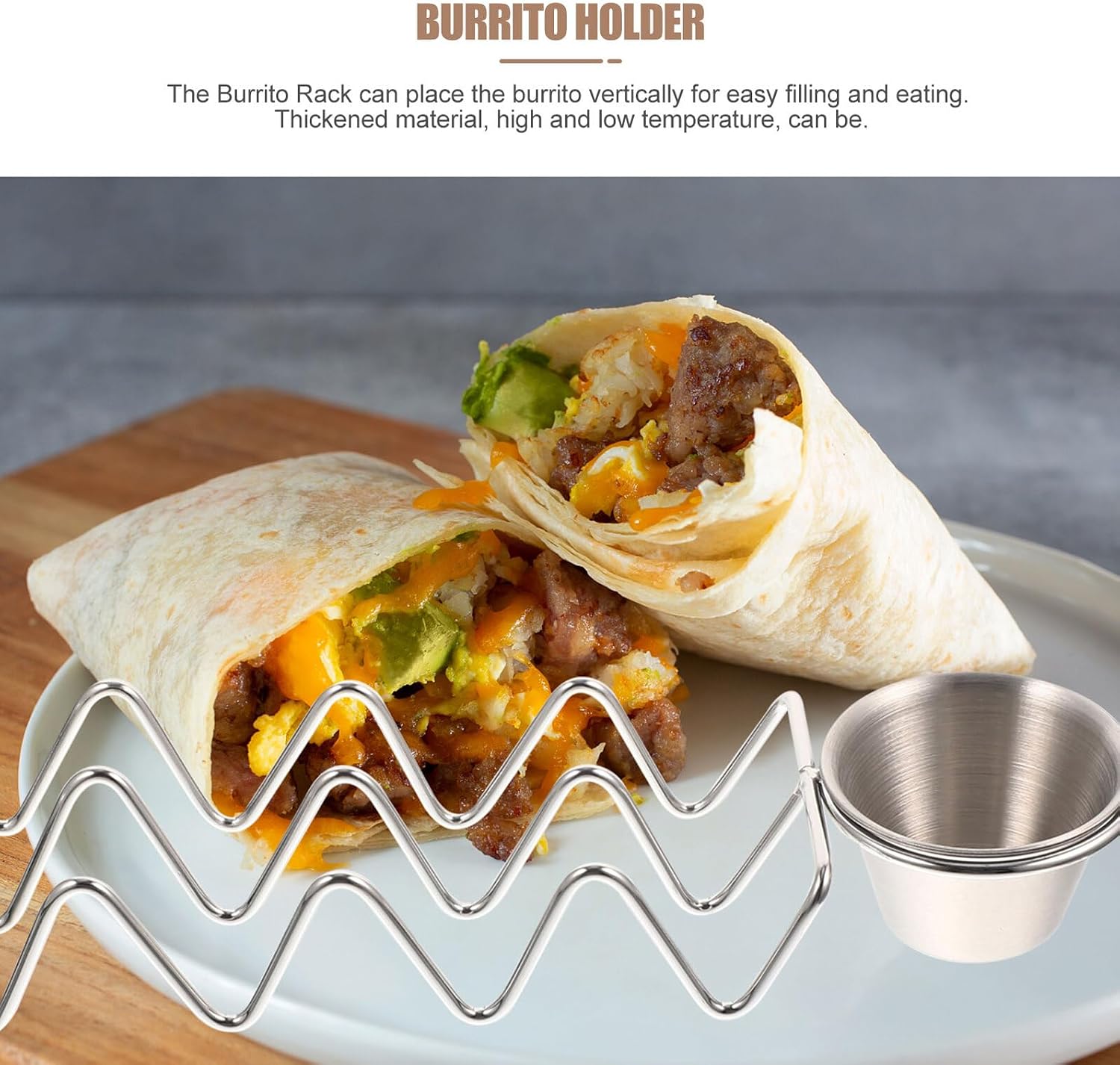 Stainless Steel Taco Holder Rack with Sauce Cup for Upright Serving