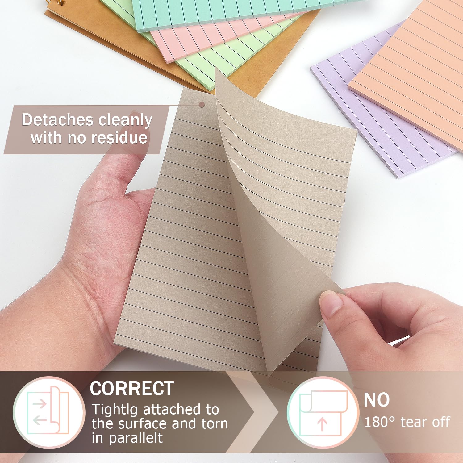 4x6 Inch Lined Sticky Notes, 8 Pack, Light Colors, Premium Self-Adhesive Notepads, Large Sticky Pads for Office, School & Home Use, Easy to Use, Reusable & Removable: 8 Pads Light Colors 4x6 in