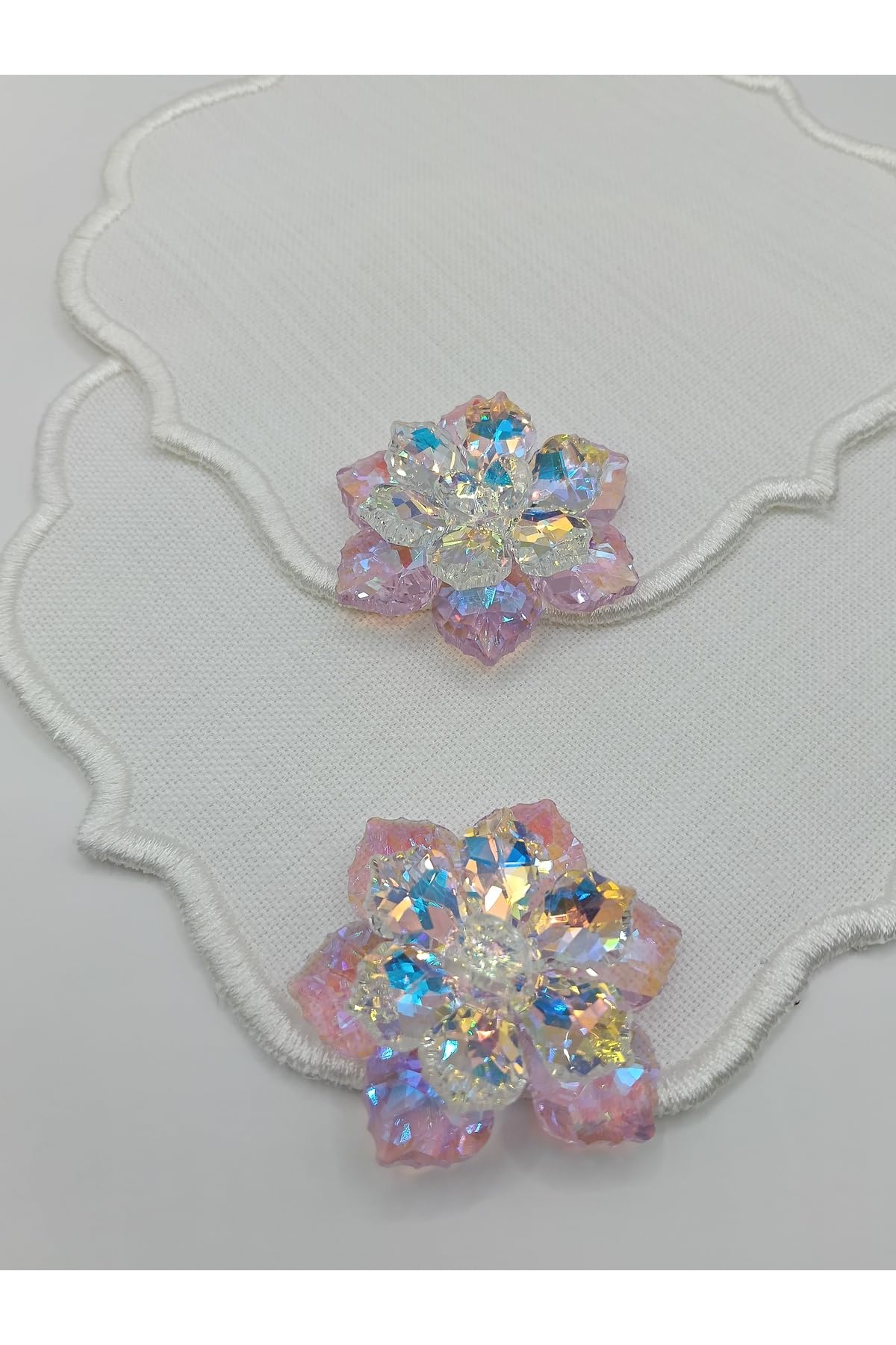 Serviettes de cocktail roses en lin avec cristaux SODEF par 2