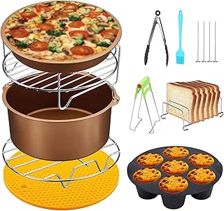 Accessoires Air Fryer 8 Pouces, Ensemble de 10 pièces pour Gowise Phillips Cozyna Airfryer XL 3.8QT-5.8QT, Cadeau Supplémentaire 4PCS Aiguille Barbecue (Golden 10 PCS)