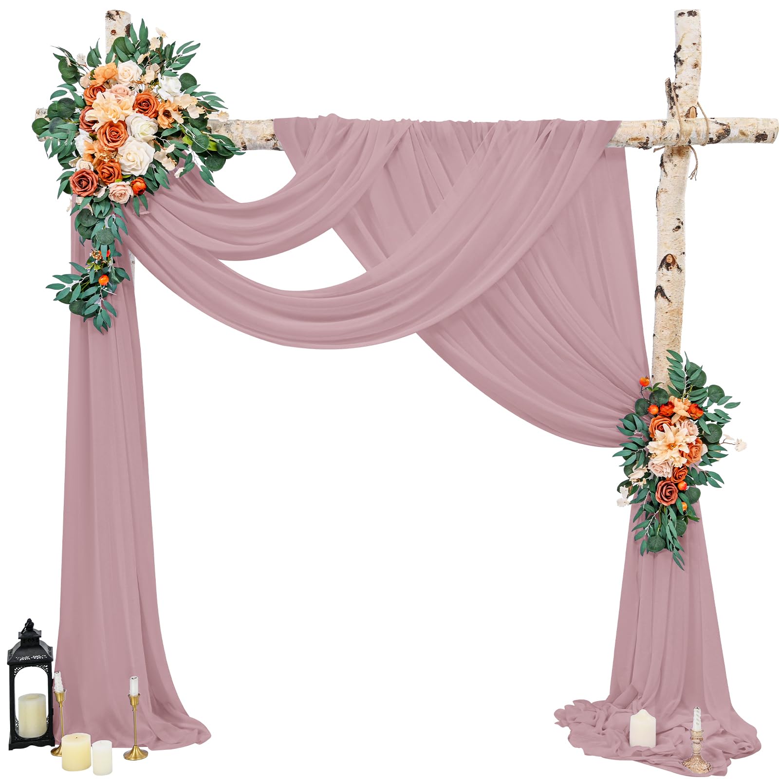 2 Panels Wedding Arch Draping Fabric, 28" x 20Ft Dusty Rose Drapes, Decor for Backdrop Ceremony Party Ceiling, White