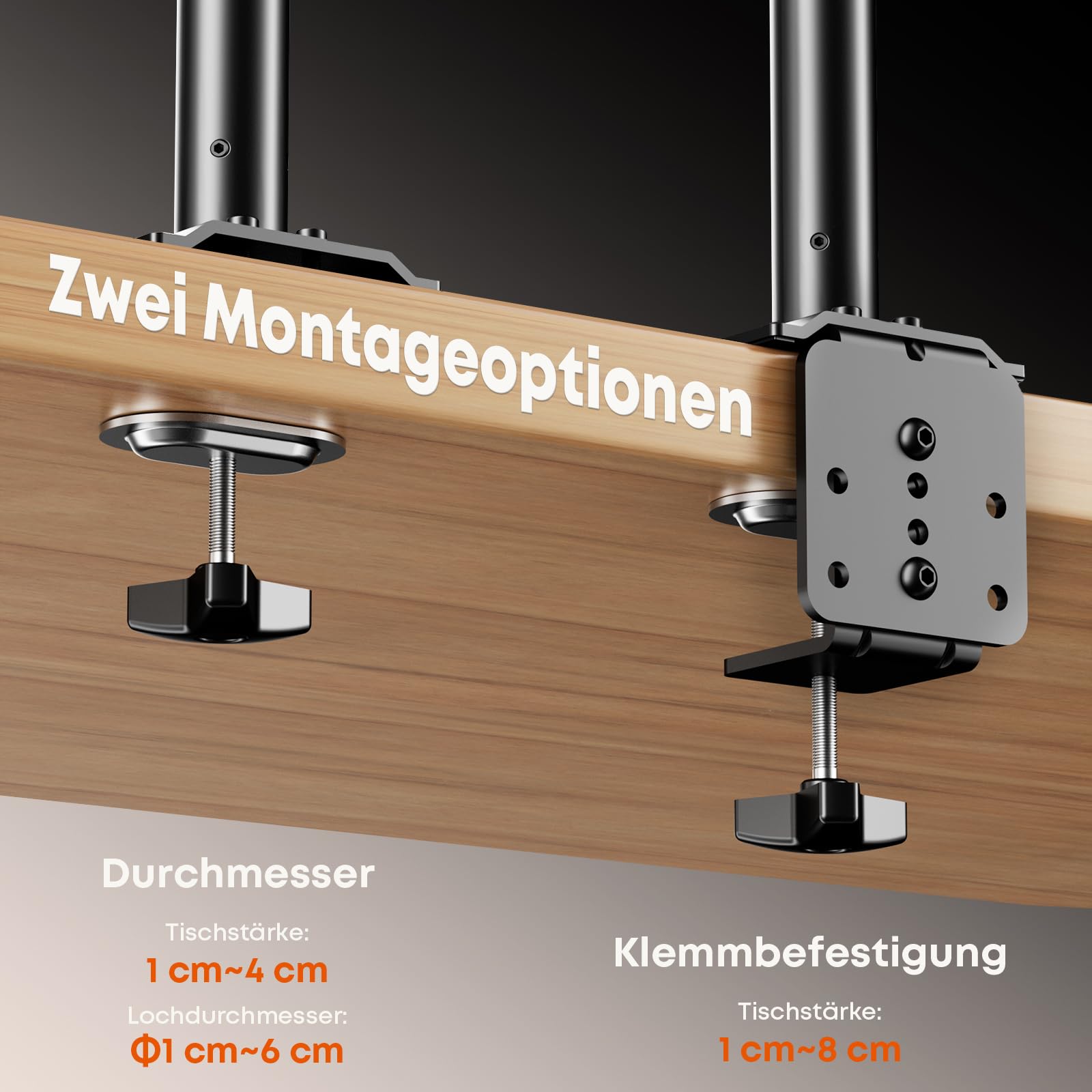 Monitor Halterung für 4-Monitore 17"-27" - Monitor Tischhalterung für LED LCD Bildschirme, Höhenverstellbar Monitor Halterung übereinander Monitorhalterung, 10kg pro Arm, VESA 75/100, Schwarz