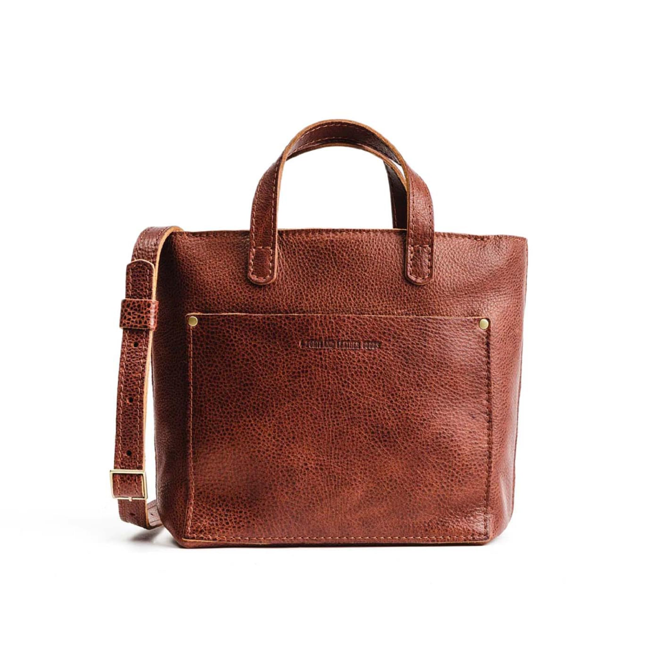 Portland Leather Goods Mini Zipper Crossbody Tote Bag for Women – Handmade from the Finest Full-Grain Hides – Features an Outside Pocket & an Adjustable Strap – Nutmeg
