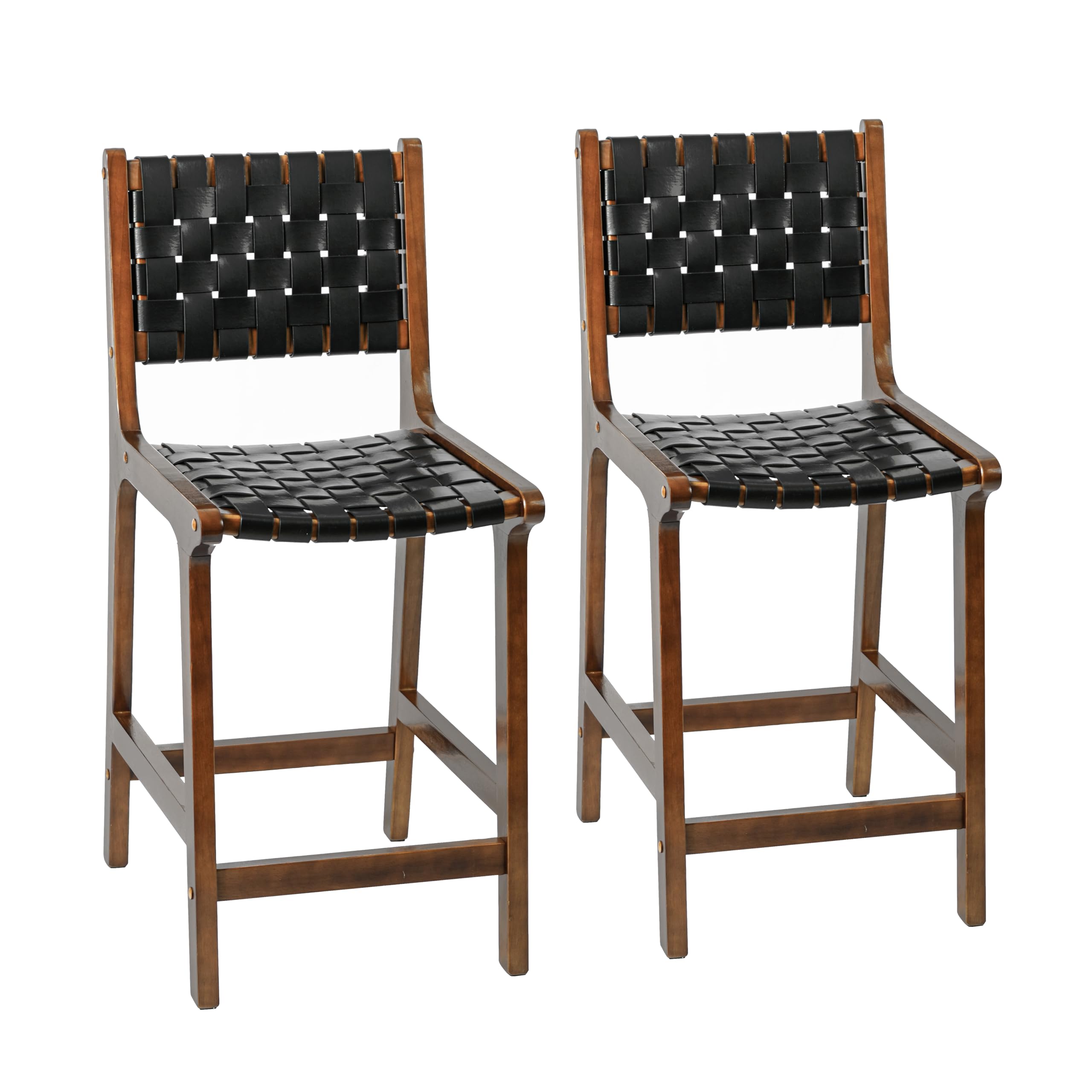 CangLong 24 Inch Counter Stool Barstool with Faux Leather Straps, Set of 2, Black