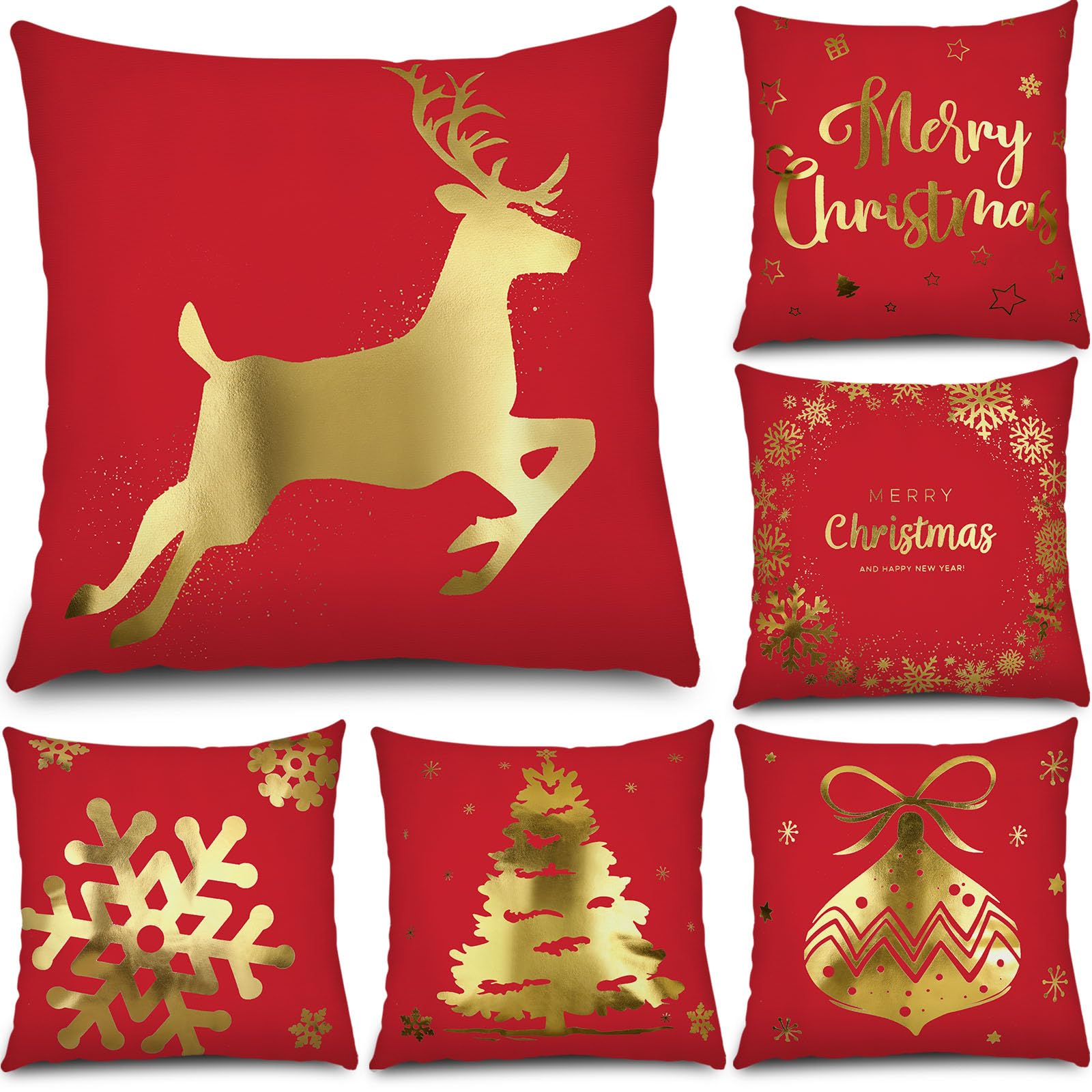 Housses de coussin de Noël haut de gamme 45,7 cm rouge et or pour salon lot de 6