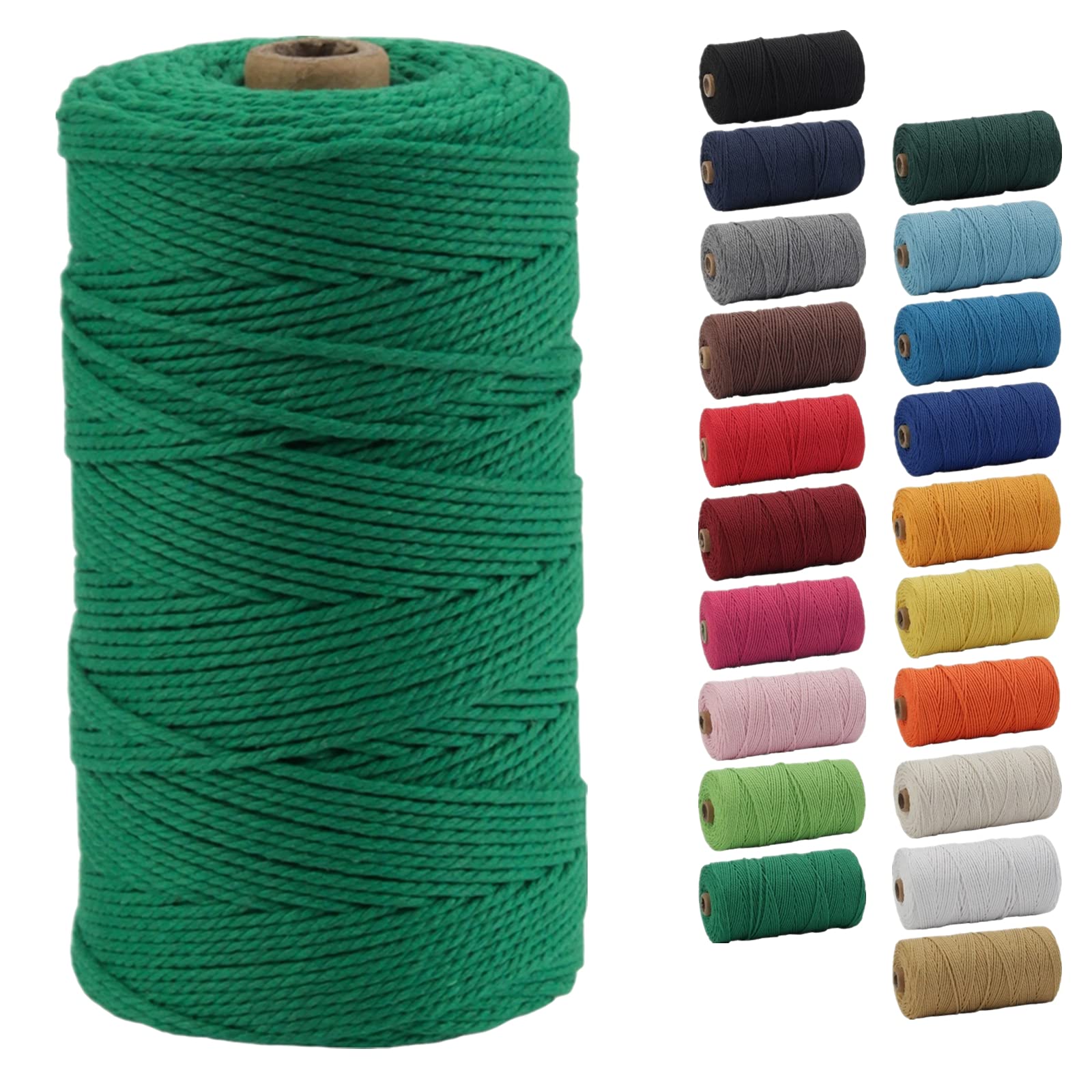 POZEAN sznurek do makramy, 2 mm x 220 m (ok. 200 m), kolorowa lina do makramy, 100% naturalna bawełniana lina do powieszenia na ścianie, wieszaki na rośliny, rękodzieło, robótki na drutach, Boże