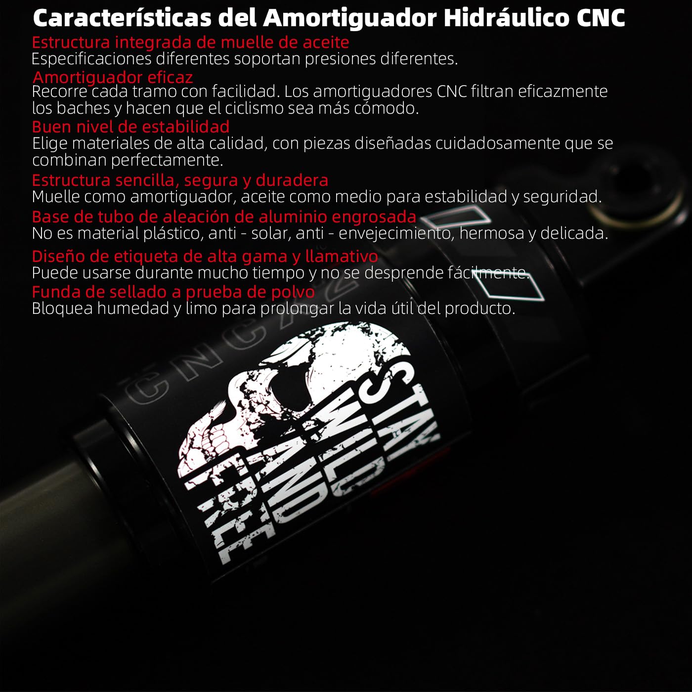 Amortiguador Trasero Bicicleta,Amortiguador Hidráulico 120mm 125mm 150mm 165mm 185mm 190mm 200mm, Suspensión Trasera Bici para Montaña,Scooter,Patinete Electrico,ebike,Eléctrica,165x750Lbs.