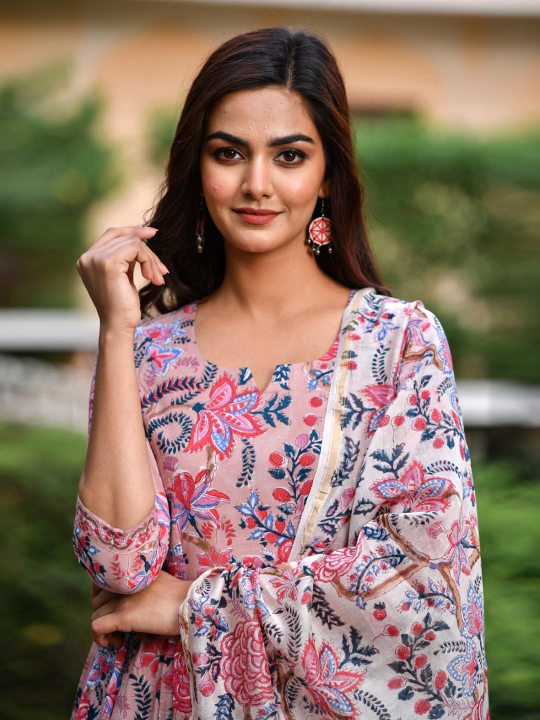 Pinkmint Abstract Printed Anarkali Kurta & Stright Kurta With Fancy Dupatta Set For Women Pink