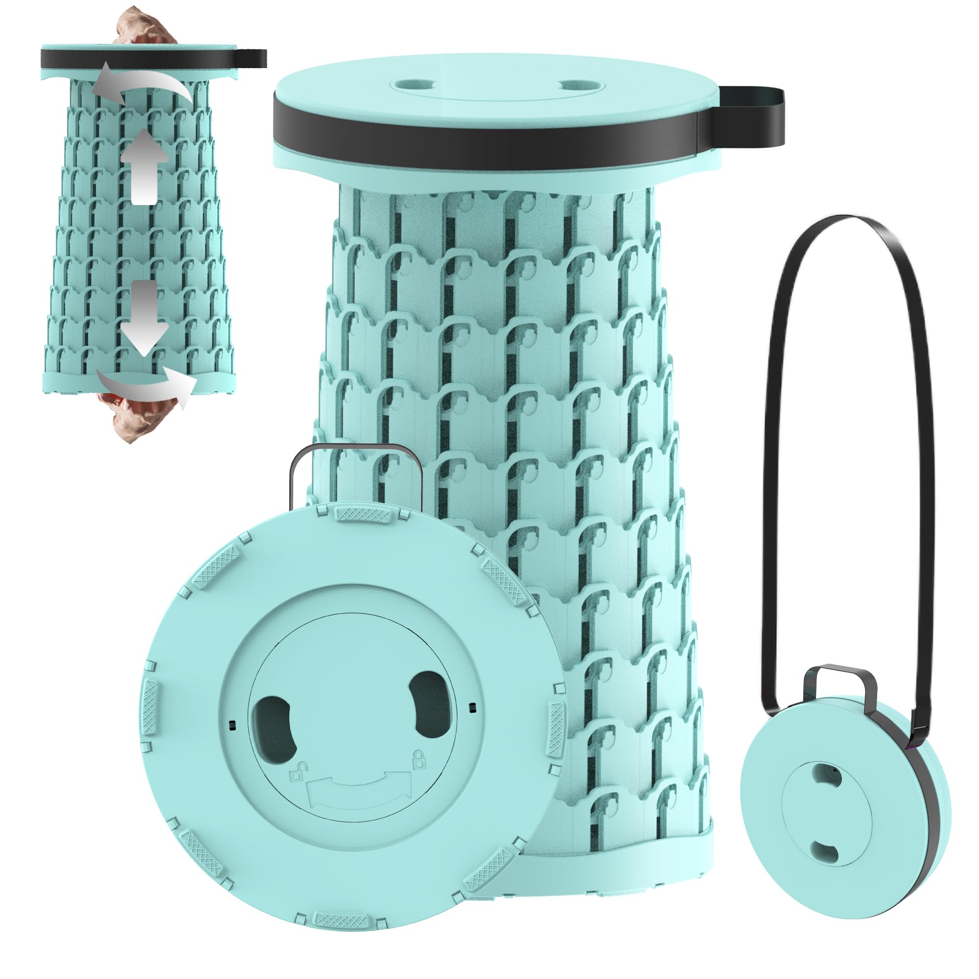 2024 Taburete Plegable Portátil, Taburete Telescópico Ligero y Duradero para Actividades al Aire Libre como Viajes, Pesca, Senderismo y Camping MAX Cargando 200 kg con Carabinero