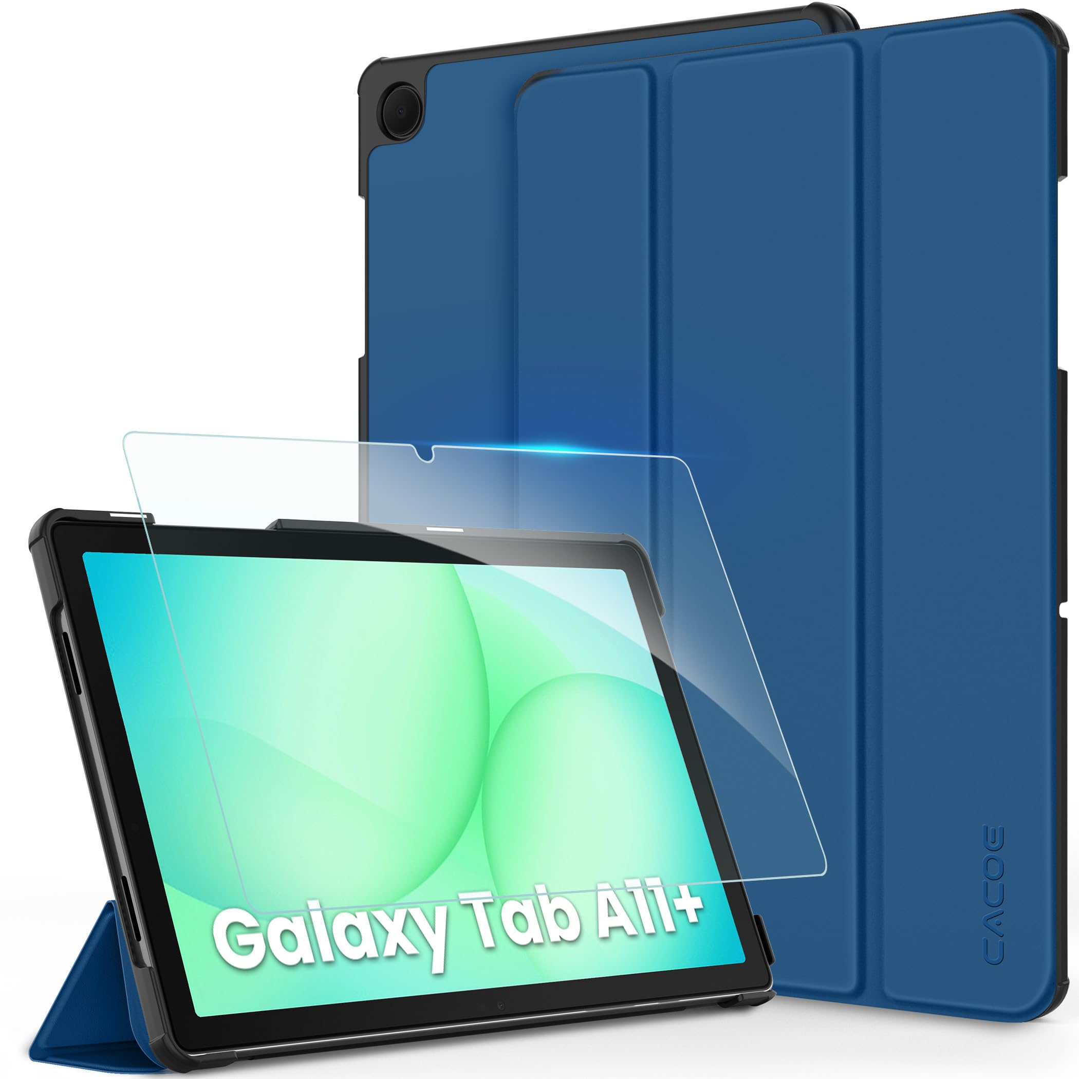 CACOE Custodia Cover Compatibile con Samsung Galaxy Tab A11+ / A11 Plus 11 Pollici 2025 SM-X236B/SM-X230, Ultra Sottile in Pelle con Vetro Temperato Ultra Sottile, Blu Mare