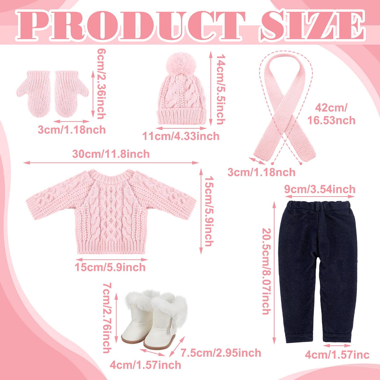 Ropa y accesorios de Navidad para muñecas de 18 pulgadas, conjunto de trajes de invierno, suéteres, pantalones, sombreros, zapatos para regalos de muñecas de 18 pulgadas (rosa) 3