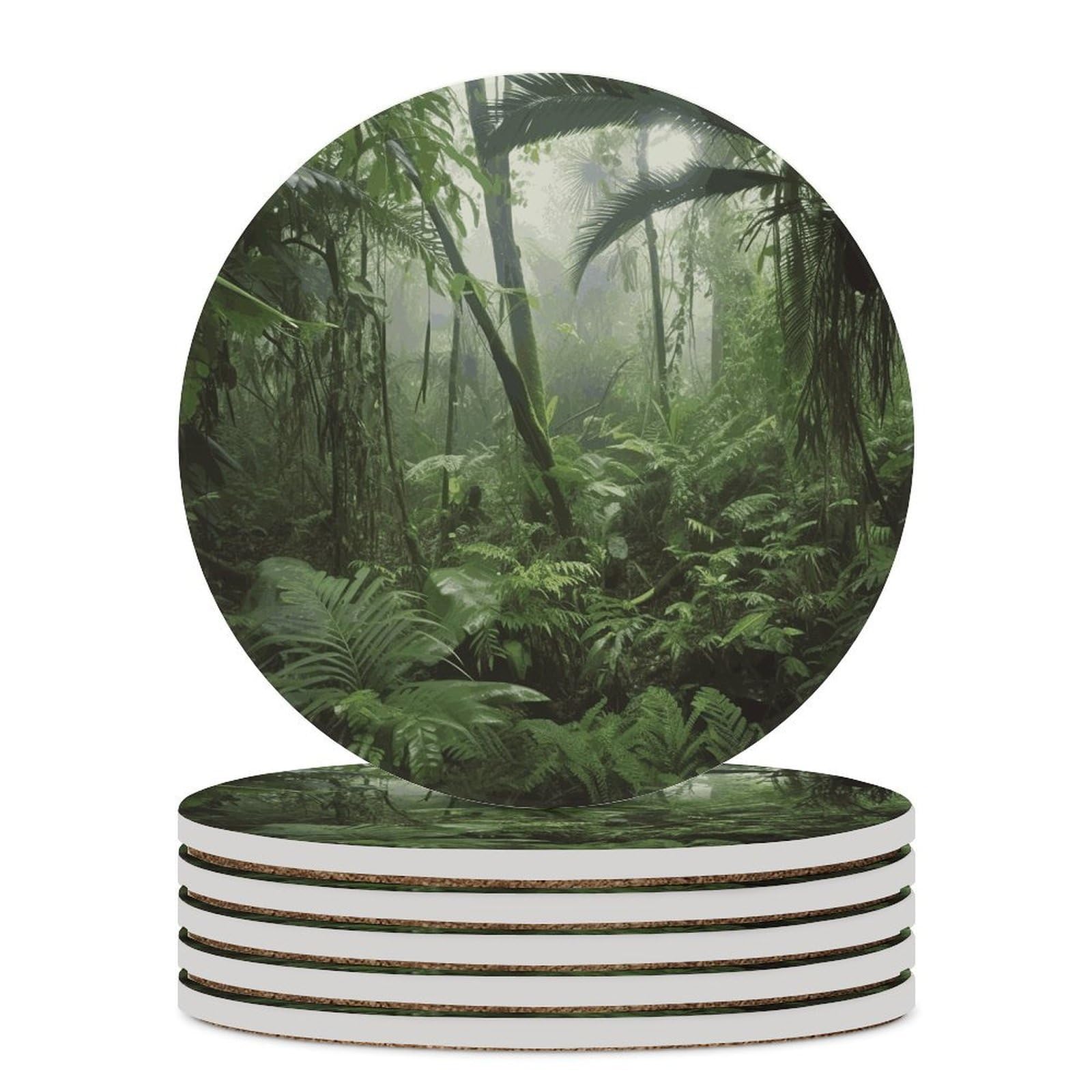 Tropical Rainforest Coaster with Cork Base Drink Coasters for Coffee Table Decor Modern Cup Coasters with Non-Slip & Heat-Resistant Cute Ceramic Table Coaster for Home Dining