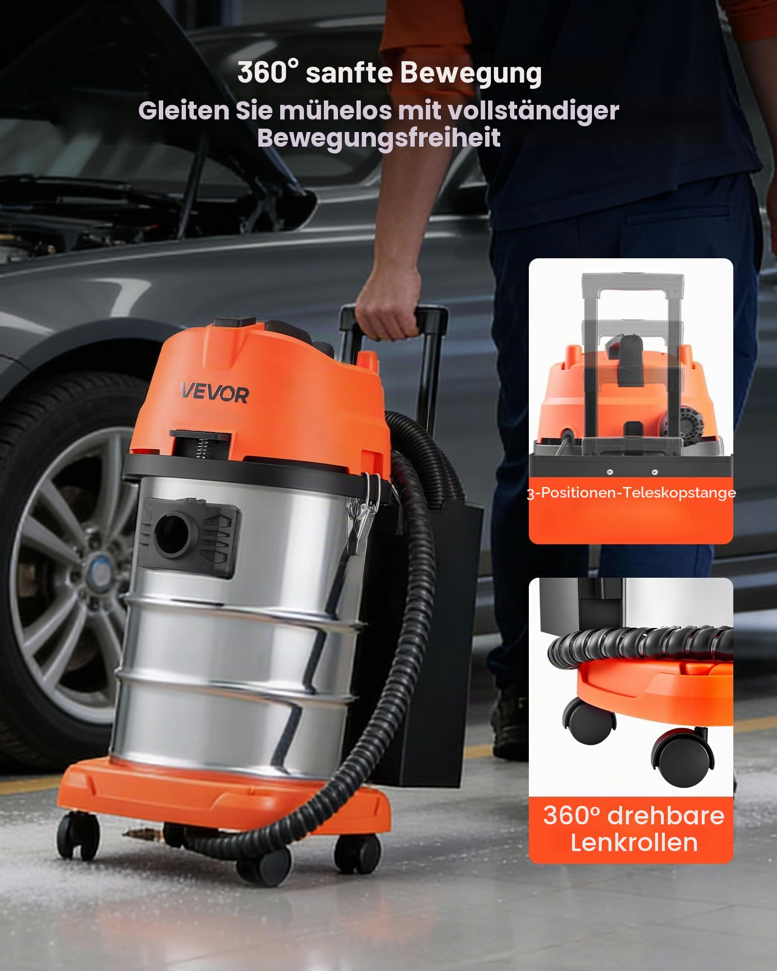 VEVOR Walnuss Strahlgerät 30 L, Sandstrahlgerät 1600 W, Sandstrahlanlage zur Entkohlung von Ansaugkrümmern & Ventilen, Sandstrahler inkl. 2,5 kg Walnussschalen & 23 Adapter