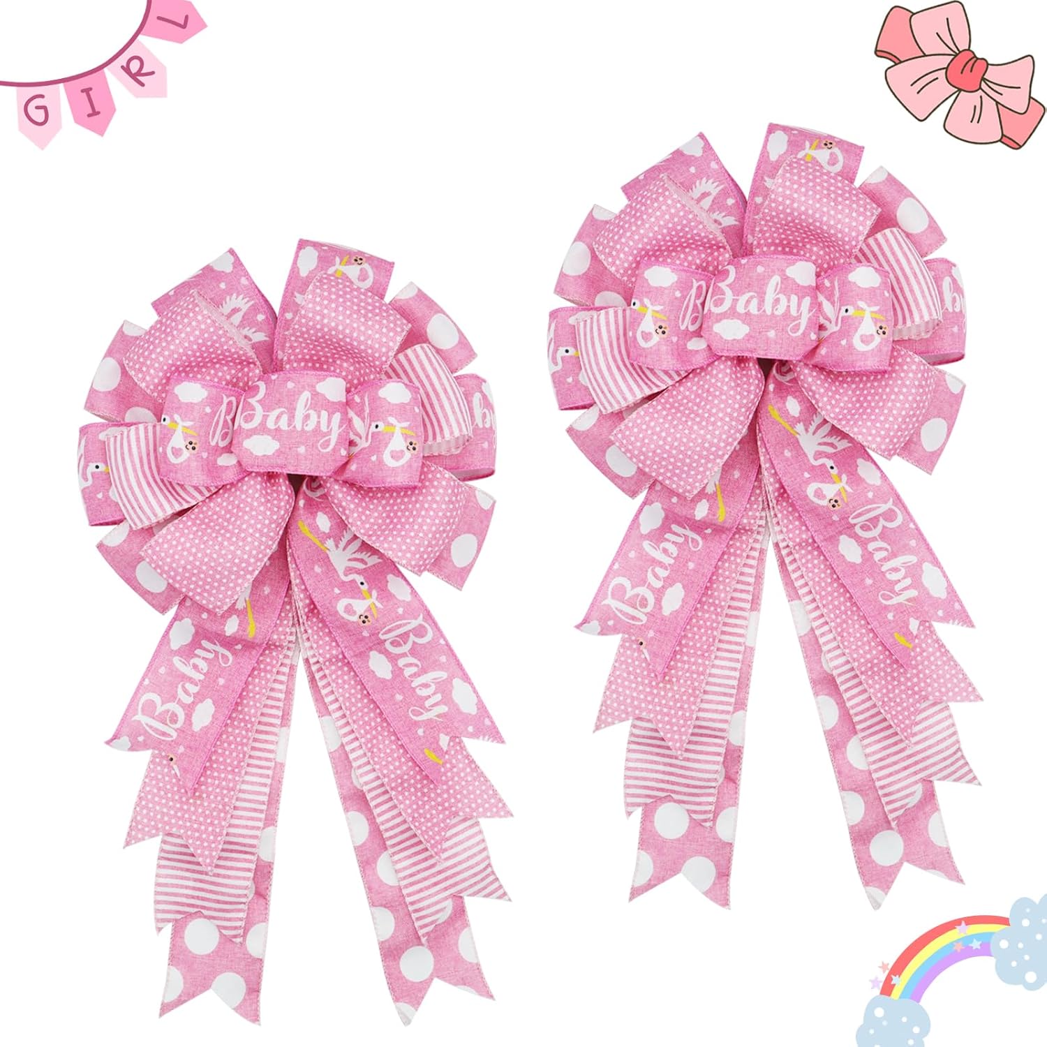 Montekin Large Baby Shower Bows for Girl 20x11 Inch, 2 Pack
