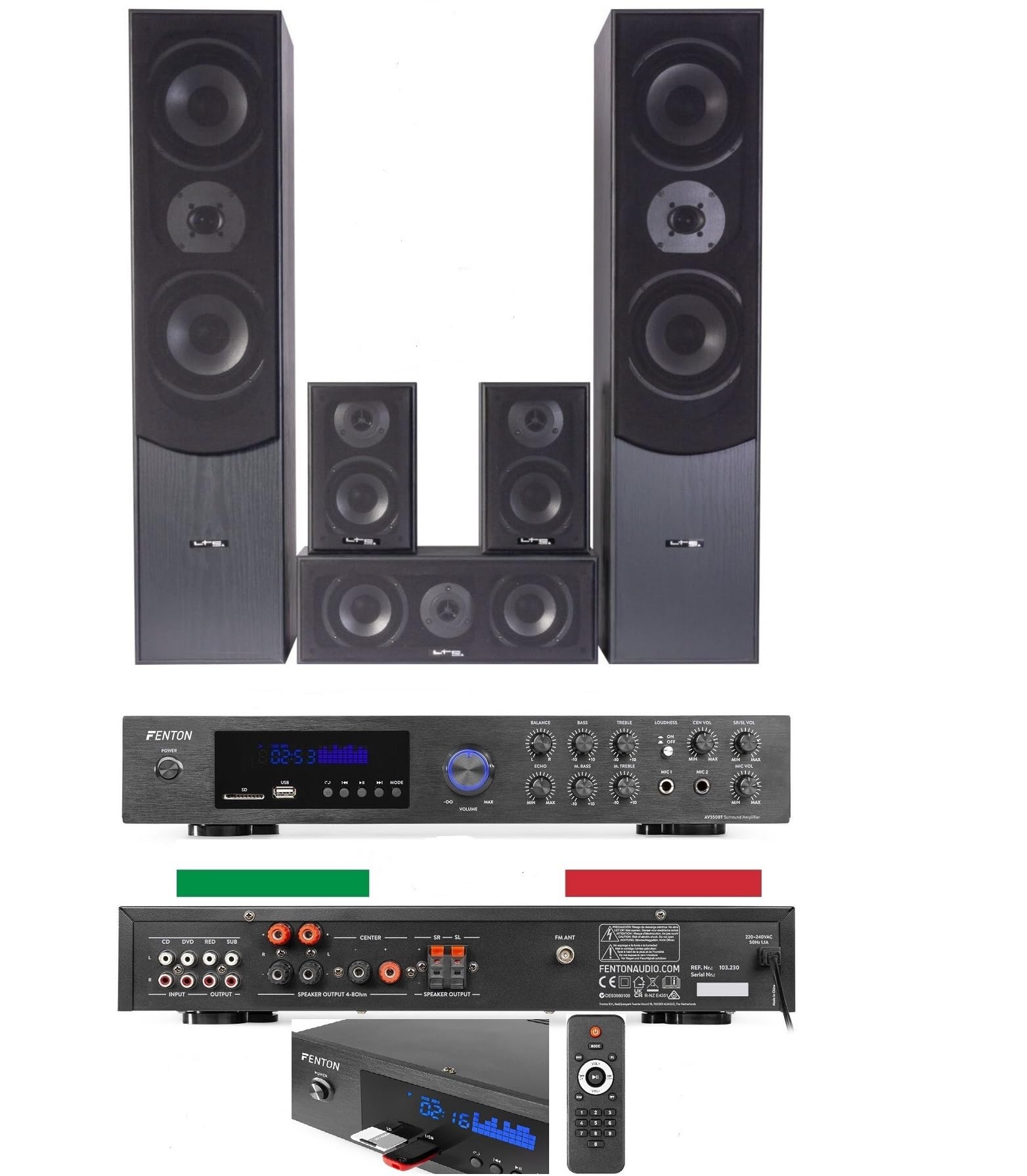 SISTEMA AUDIO 5.1 HOME THEATRE CINEMA TV CON BLUETOOTH KARAOKE TELECOMANDO