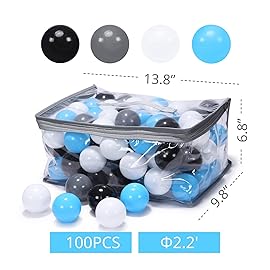 STARBOLO Ball Pit Balls - 100 Pieces BPA&Phthalate Free Non-Toxic Crush Proof Ball Play Balls Soft Plastic Balls for Toddlers Baby Kids (100-Blue+Black/Gray/White)