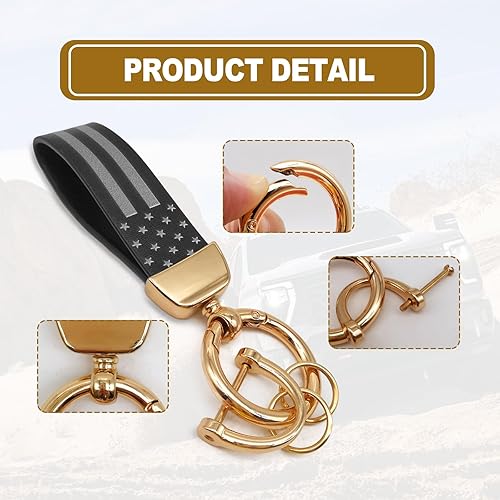 Miniatura 3 de KEVWR Llavero de coche con la bandera de Estados Unidos, llaveros circulares personalizados de aleación de zinc, compatible con camión, Chevrolet,