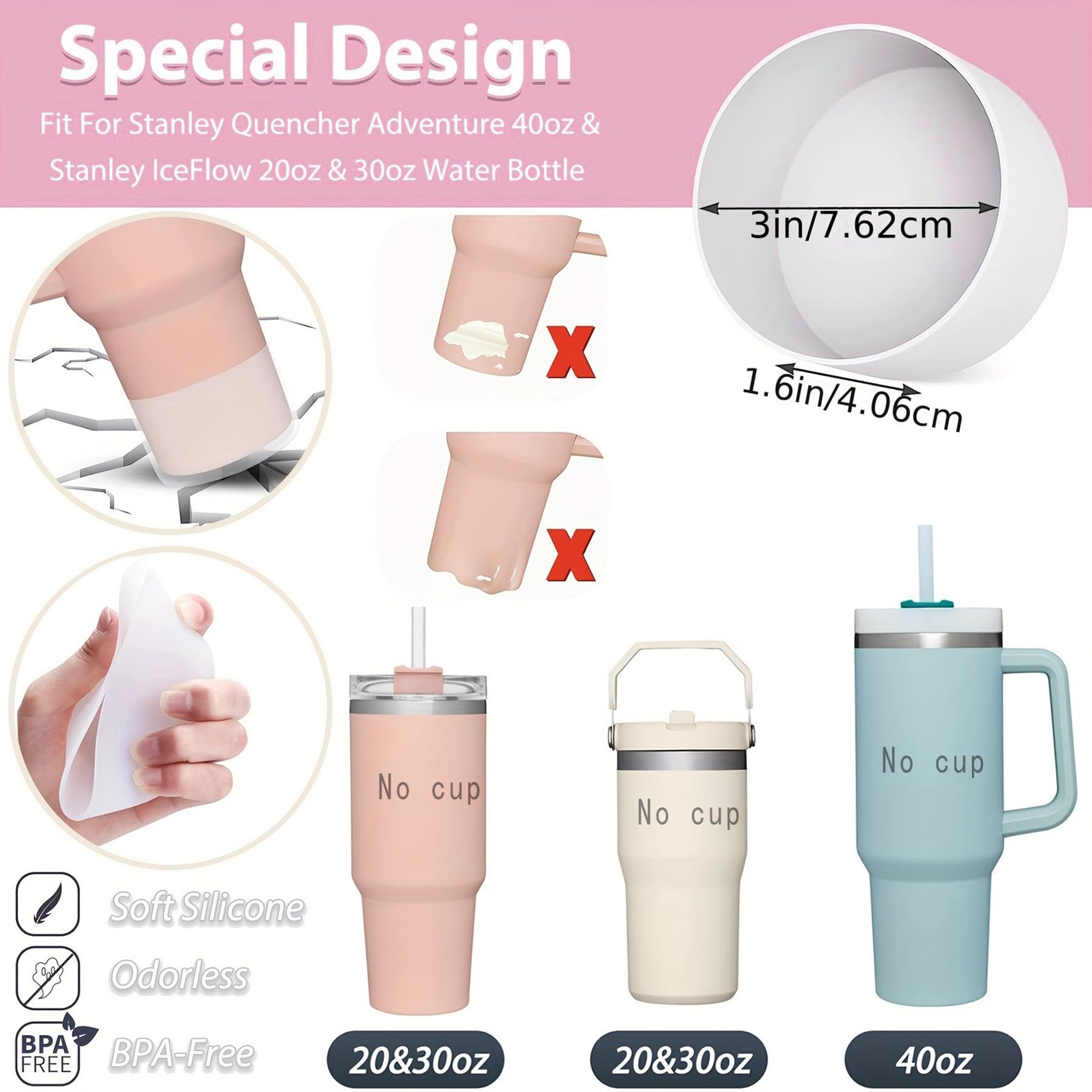 2 Custodie In Silicone Per Base Stanley – Protezione 40oz/30oz (Rosa + Orchidea)