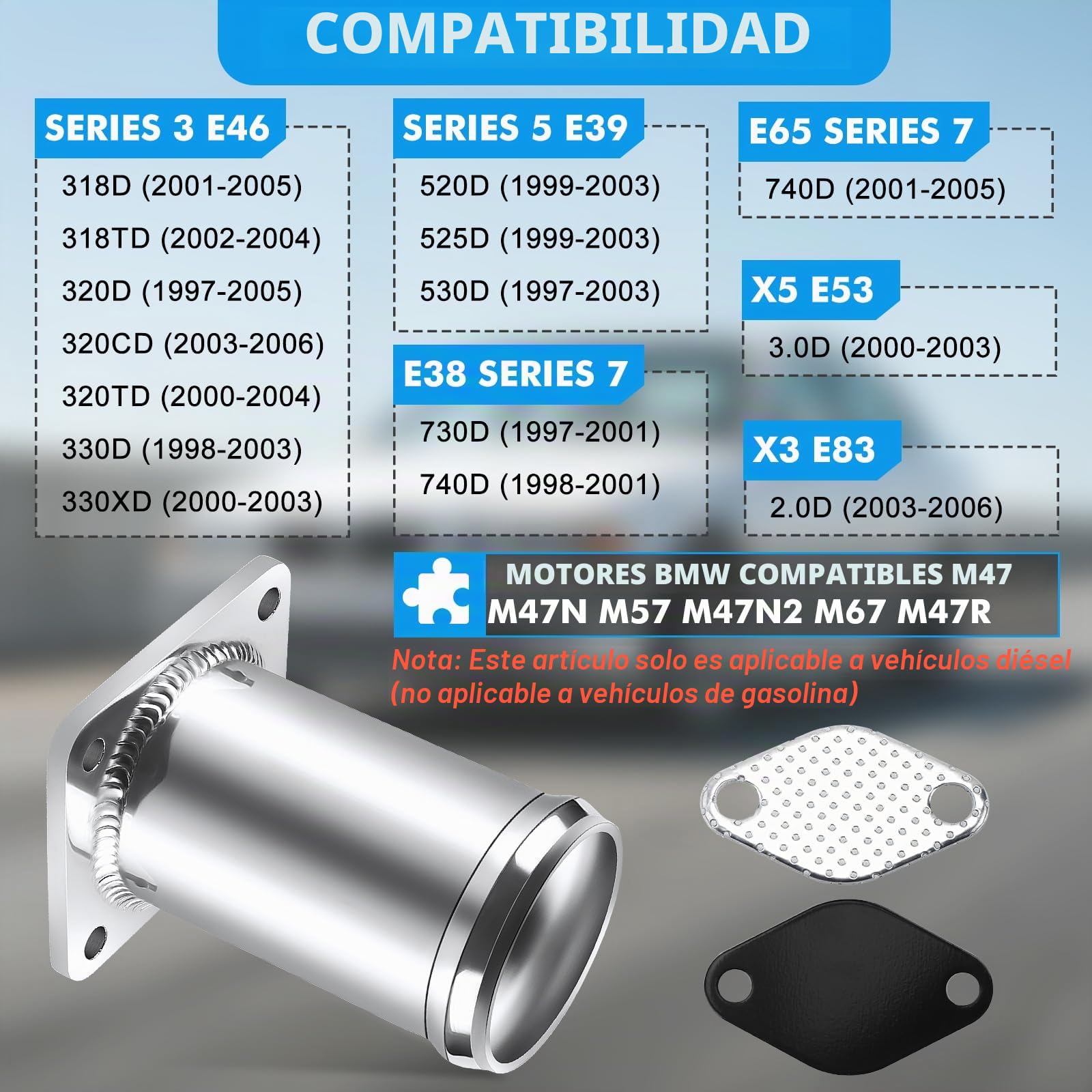 KAOLALI Kit de extracción de válvula EGR compatible con 3 E46, 5 E60, E61, 7 E65, kit de extracción de válvula EGR para X3 E80, X5 E53 con motores 3.0 M57N, 1171778999, 1117804379