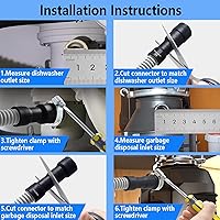 Vista 3 de TTFLEX Manguera de drenaje para lavavajillas de 6 pies, manguera de descarga flexible para lavavajillas con abrazaderas de acero inoxidable
