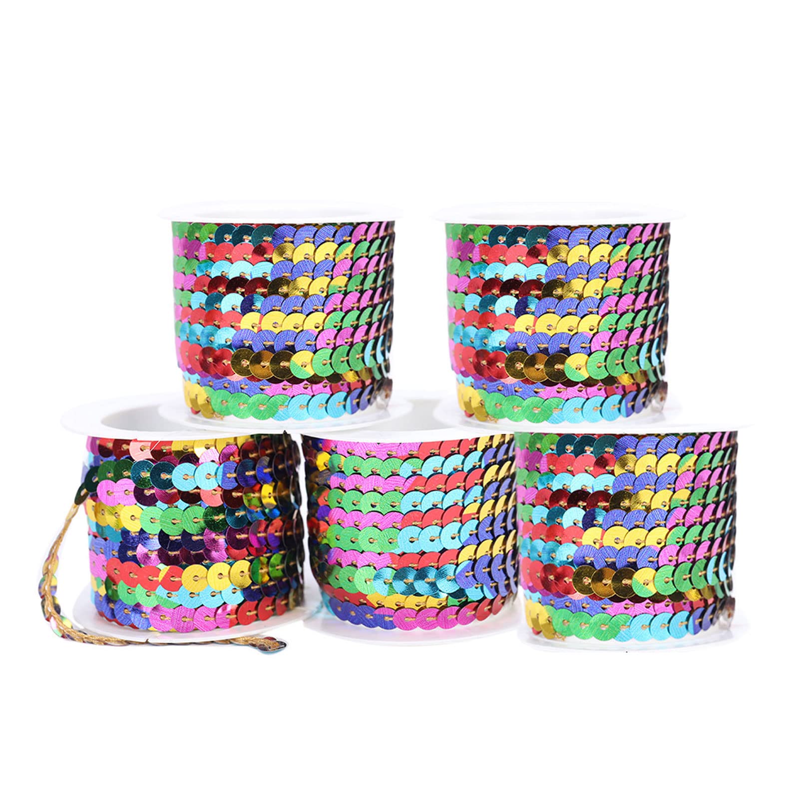 Color Sequin Rope Rainbow Flat Sequin Strip On A Roll Flat Round Laces Fringe Trim Sewing Sequins for Crafts