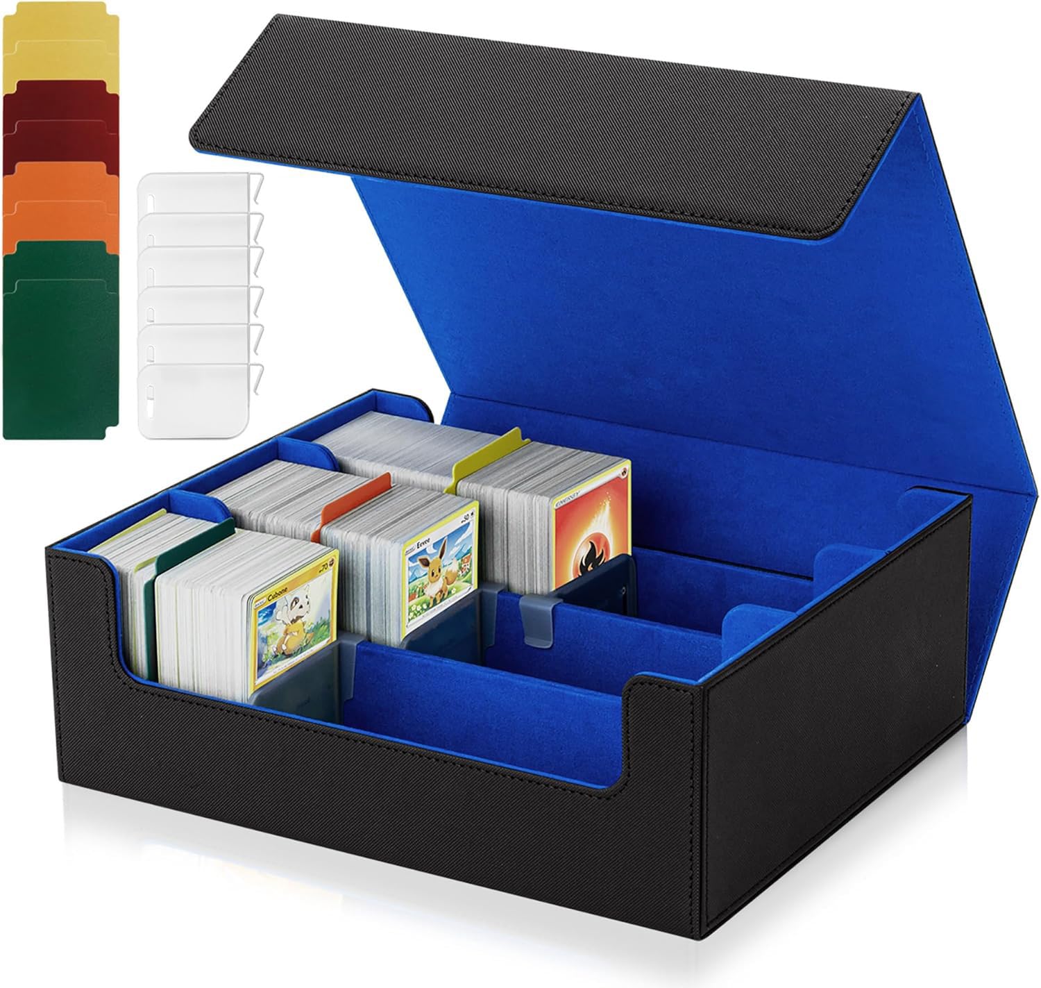 Tolesum Box Porta Mazzo per Carte MTG Capacità di 1800+ Carte con 8 Divisori, Magnetic Flip Deck Box per le Carte di Magic Commander TCG (Nero e blu)