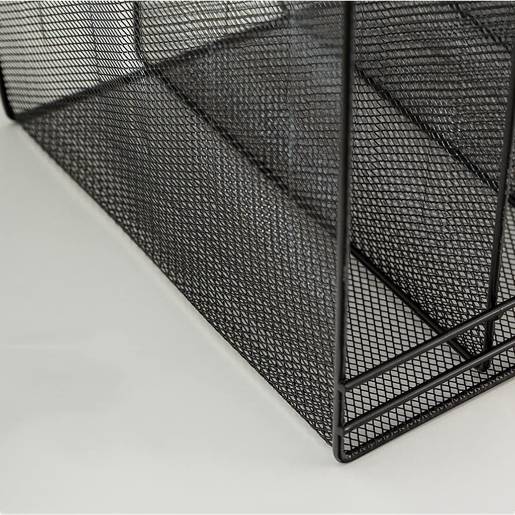 Zeitschriftensammler aus Metallgeflecht, 4 Fächer, Schreibtischaufbewahrungslösung, 28,5 x 25 x 24 cm, perfekt für Zuhause und Büro, Schwarz