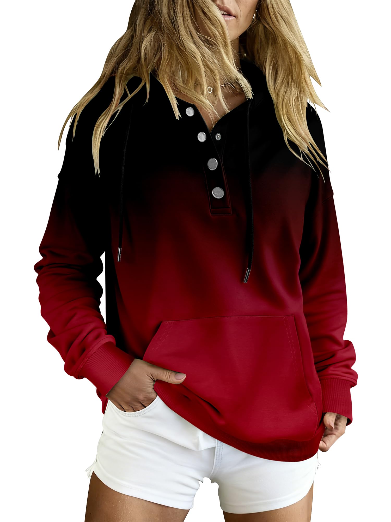 VIEACTIVEWEAR Hoodie for Women Tie Dye Sweatshirt Button Down Tops Casual Long Sleeve Oversize Pullover