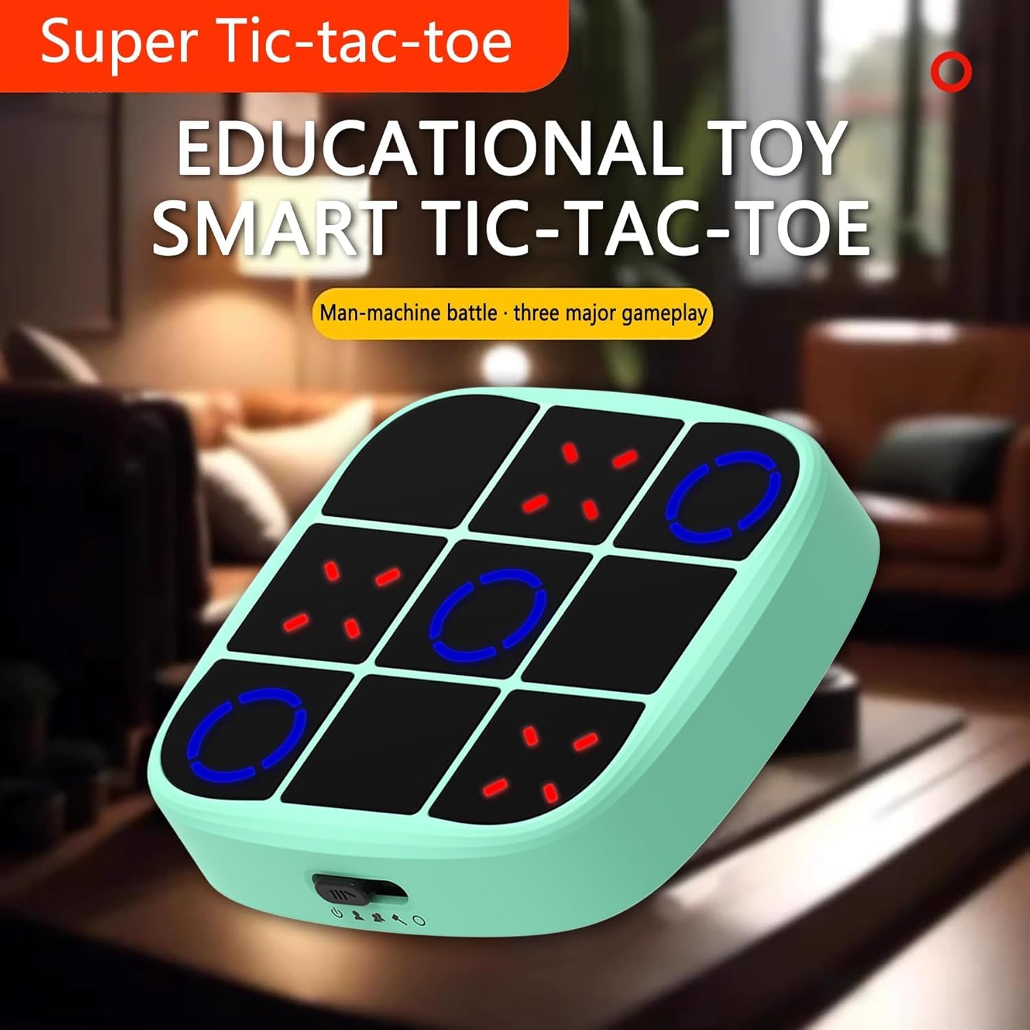 Tic Tac Toe Game, 4-in-1 Handheld Puzzle Machine Memory Training, Portable Pocket Game, Ideal Christmas & Birthday Gifts for Kids Ages 6+ (Cyan)