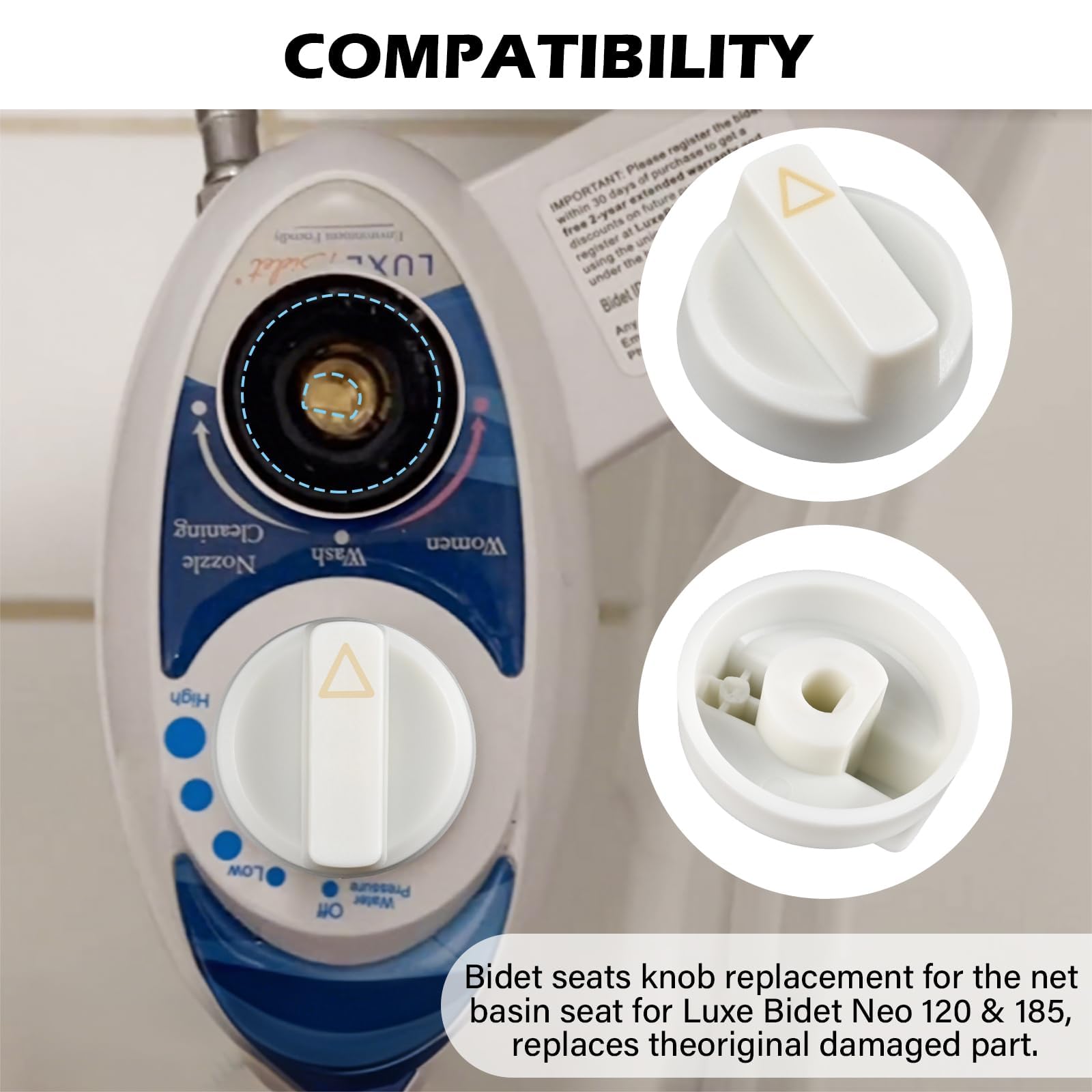 2 Pack Replacement Knob for Luxe Bidet Neo 120 185 Plastic Knob Replacement Bidet Accessories Compatible with Luxe — view 4