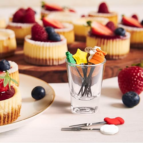 Vista 44 de Cucharas y tenedores para aperitivos, 6 piezas, dinosaurio, acero inoxidable y silicona, pequeñas cucharas de cóctel y tenedores para frutas, queso