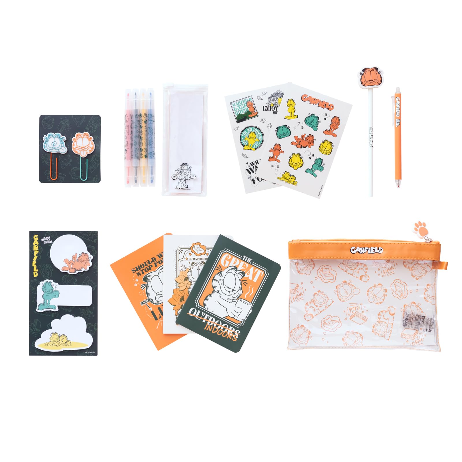 Grupo Erik Stationery Set - Garfield Gifts for Cat Lovers | Pencil Case with A6 Notebooks, Highlighters, Sticky Notes, Paper Clips, Stickers, Pen, Pencil | Cat Stationery Gifts