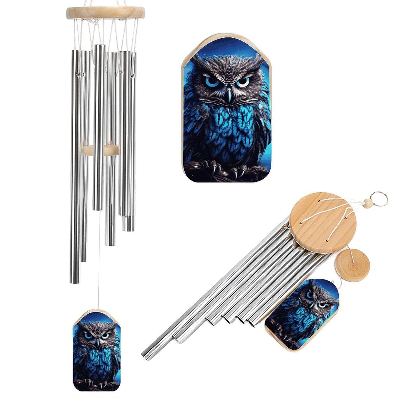 Carillon de condoléances hibou bleu en mémoire de parents | Douce mélodie pour deuil