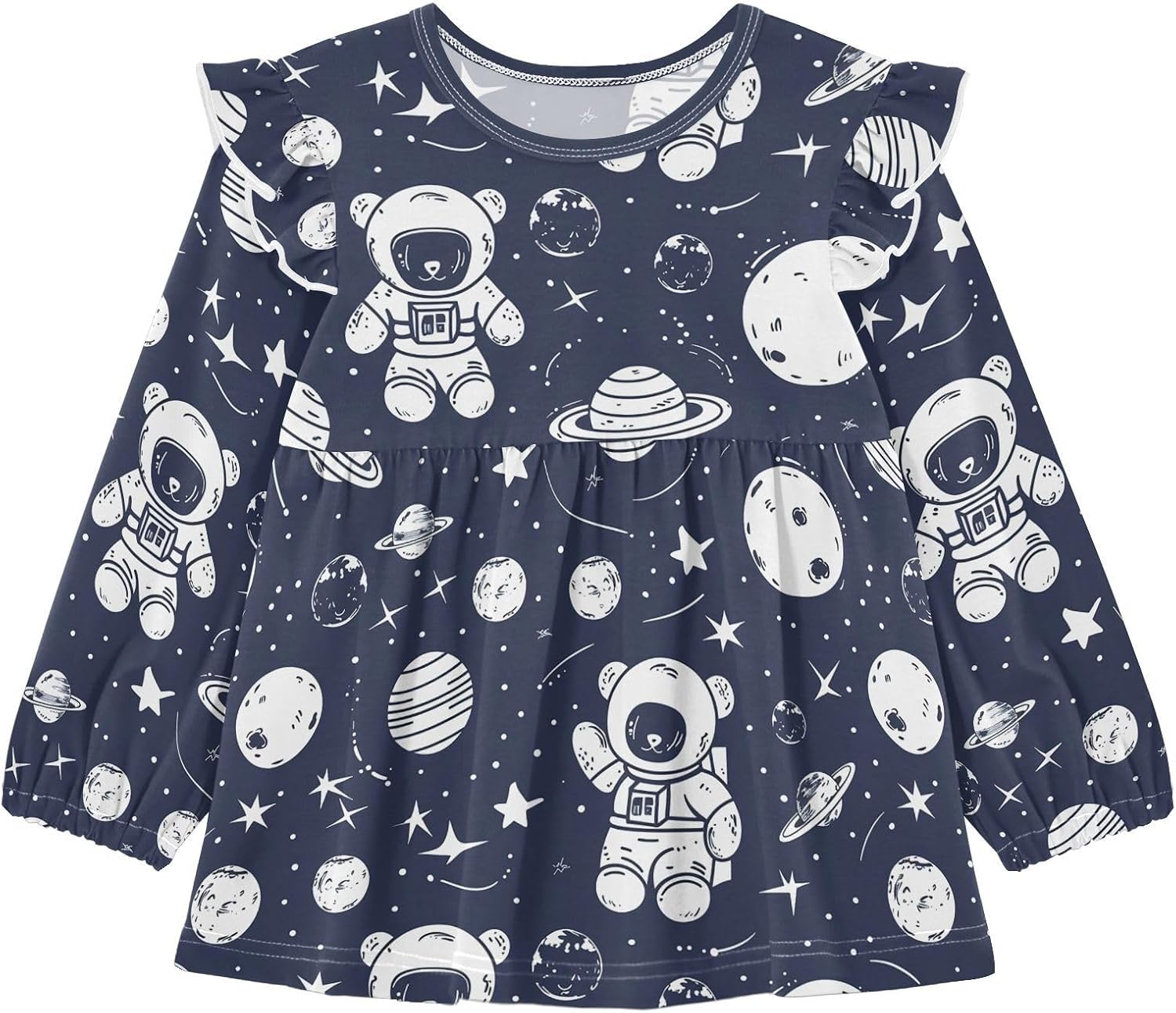 visesunny Toddler Clothes for Girls Planet Bear Star Long Sleeve Fall Shirts Cotton Top with Ruffle Collar
