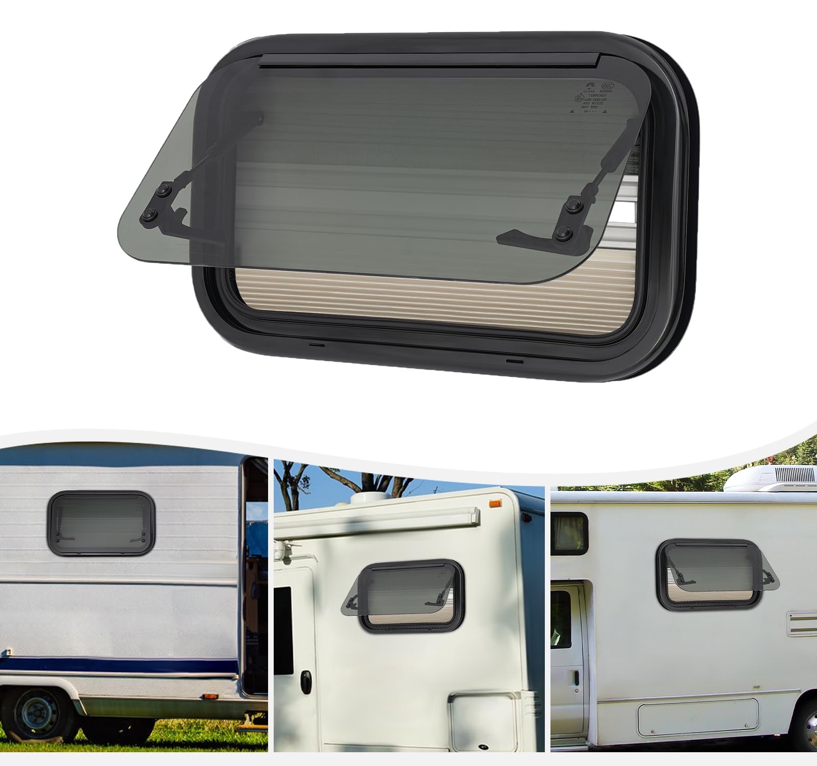 50x30cm Fenêtre de camping-car 85°Fenêtre Latérale Moustiquaire | et store-Résistante aux UV-Certifié ECE 43R-Verre Trempé-Pour Camping-Car Remorque Pick-ups Camionnettes Converties
